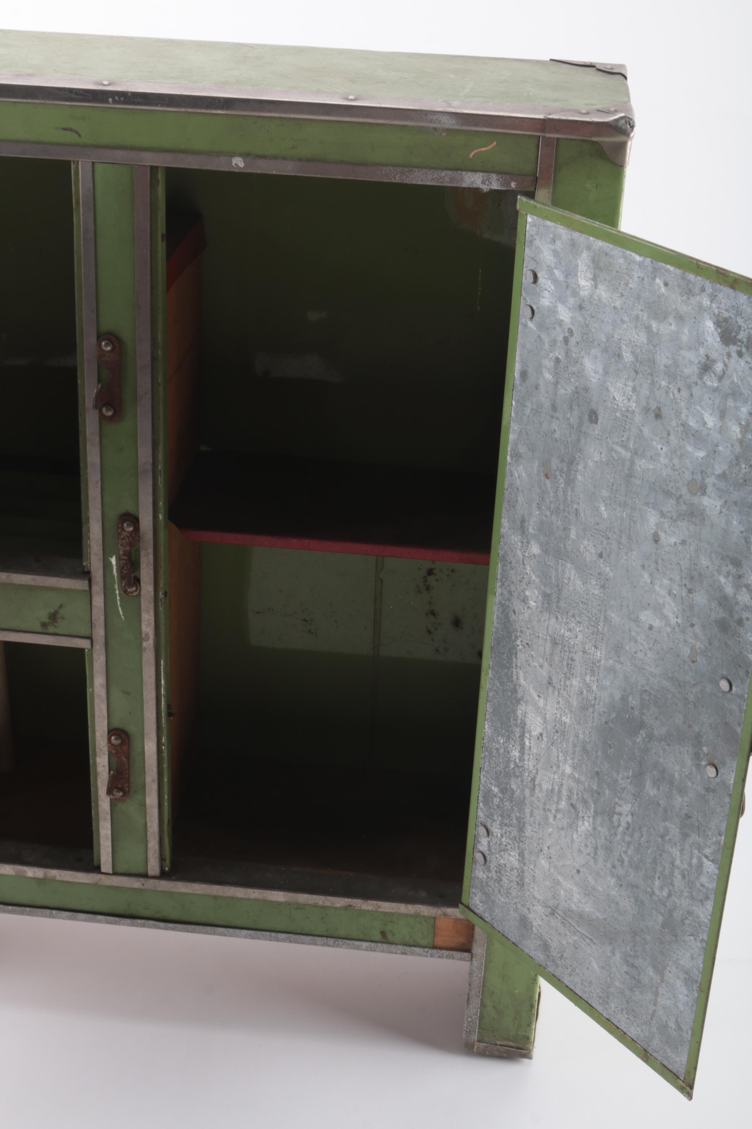 Vintage Green Metal Kitchen Cabinet or Ice Box