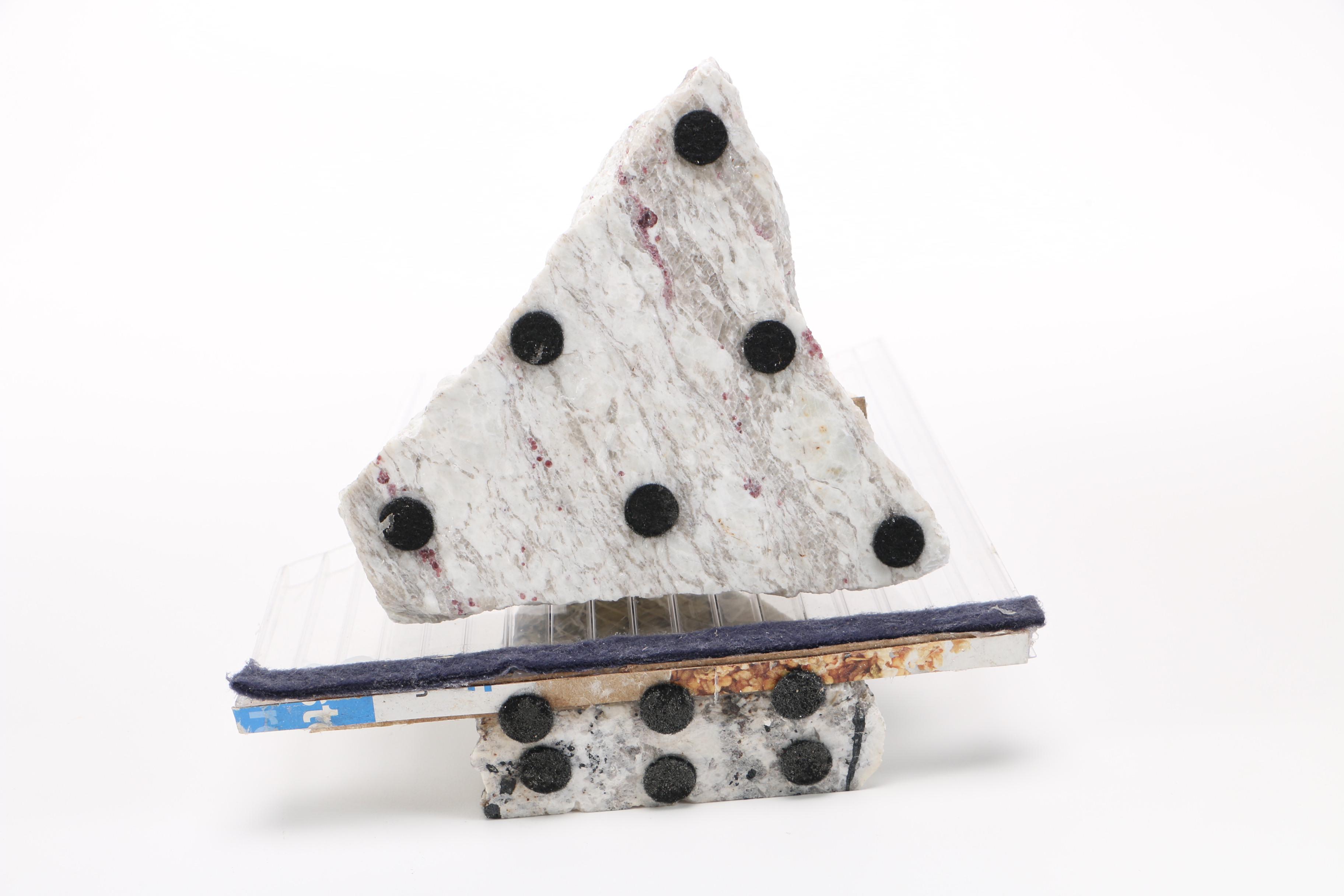 Corrugated Acrylic Shard and Gray Granite Sculptures