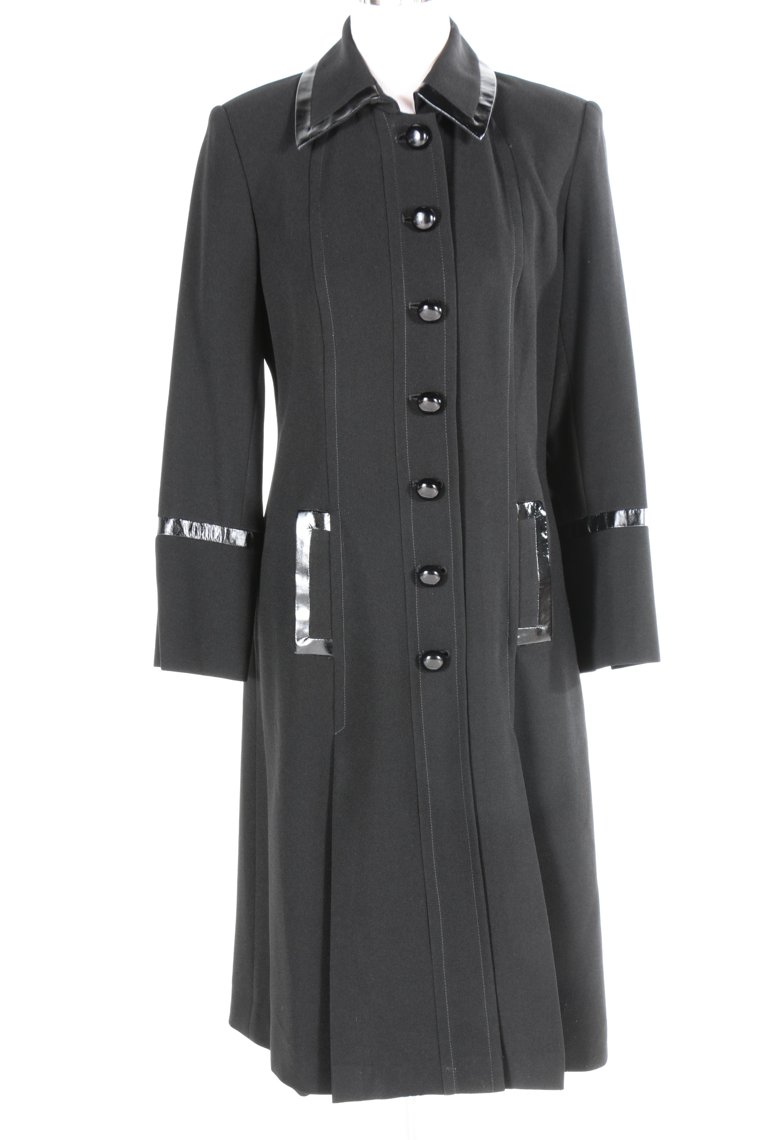 Black Coats by Zelda With Faux Leather and Button Accents