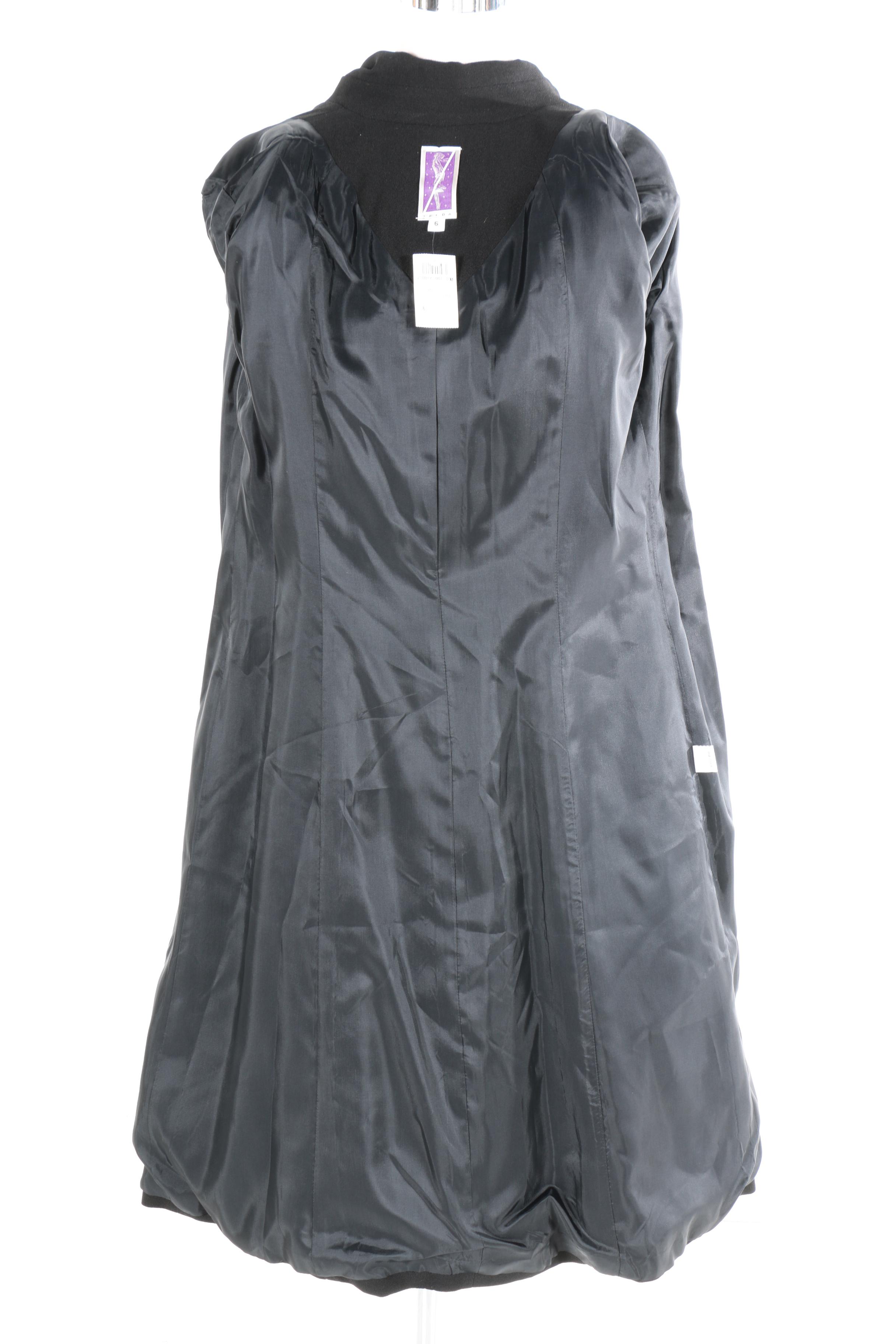 Black Coats by Zelda With Faux Leather and Button Accents