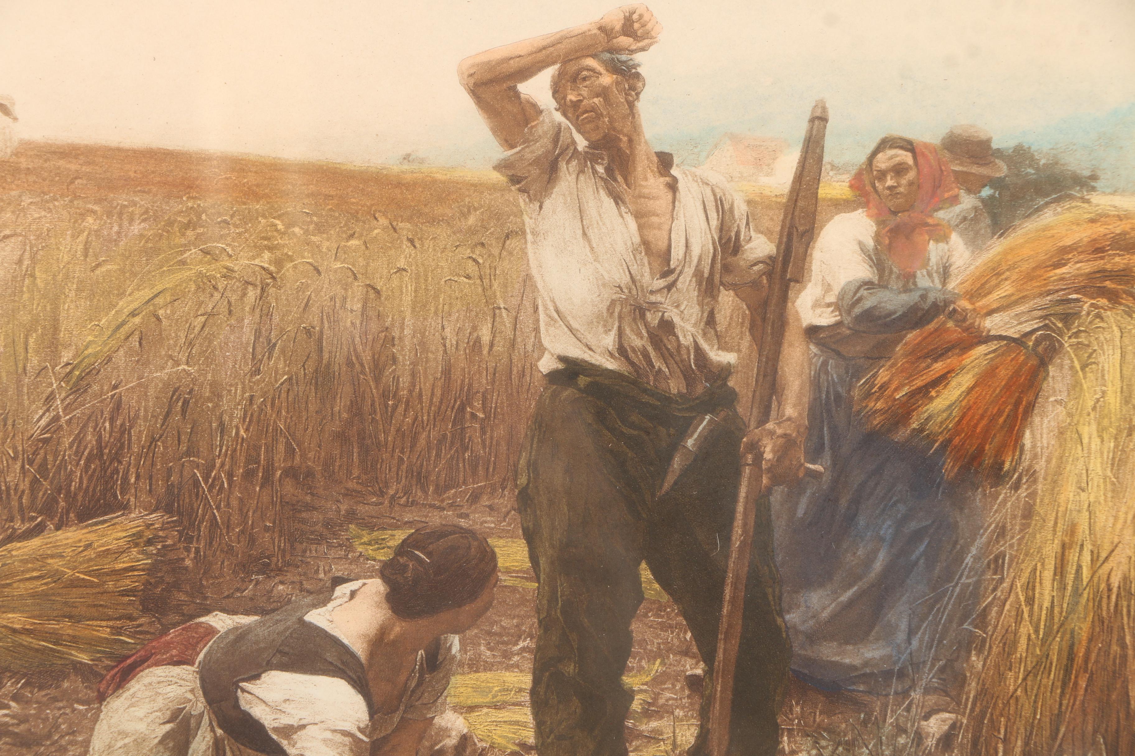 Hand Colored Engraving After L. A. Lhermitte "The Harvest"