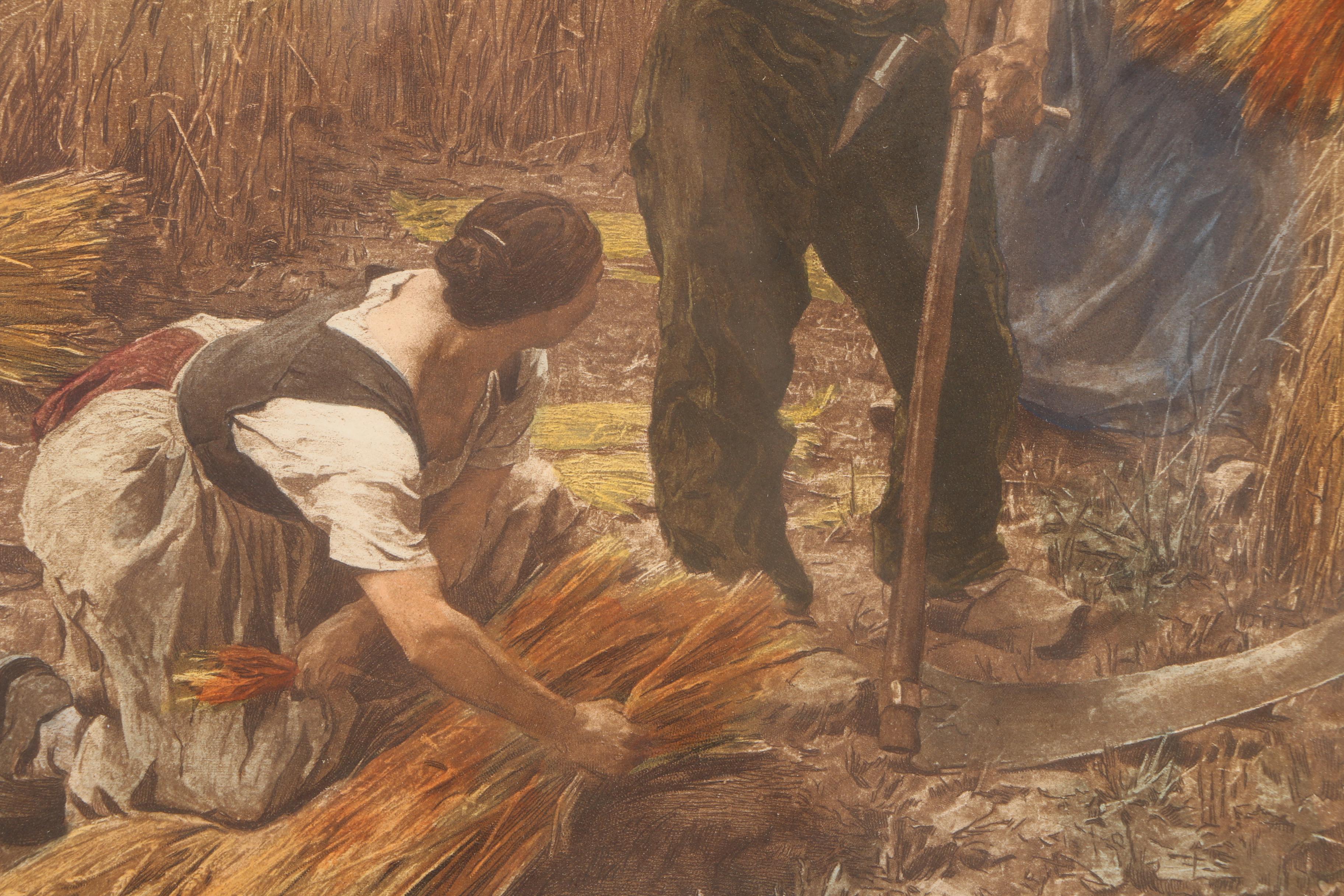 Hand Colored Engraving After L. A. Lhermitte "The Harvest"