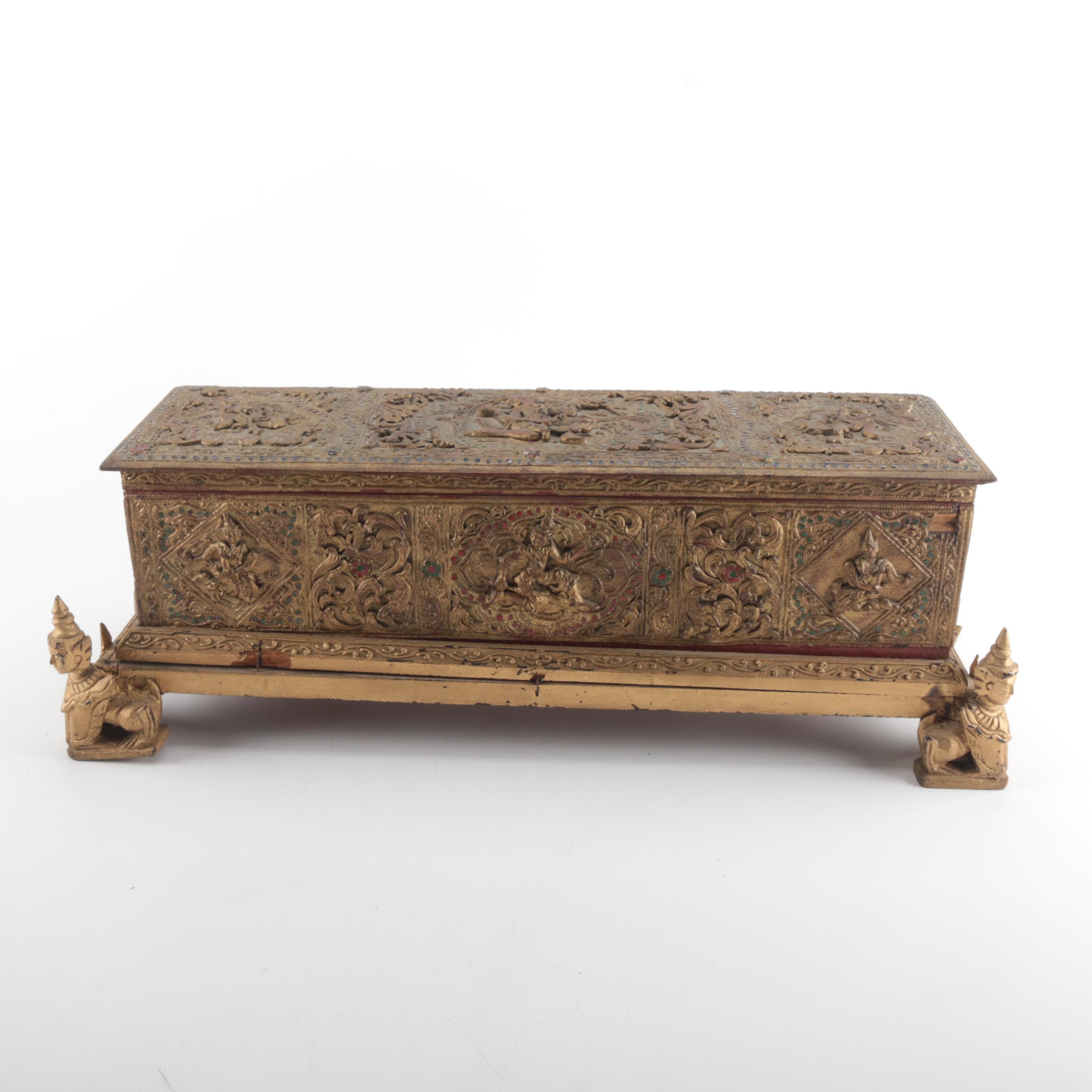 Southeast Asian Buddhist Prayer Scroll Chest