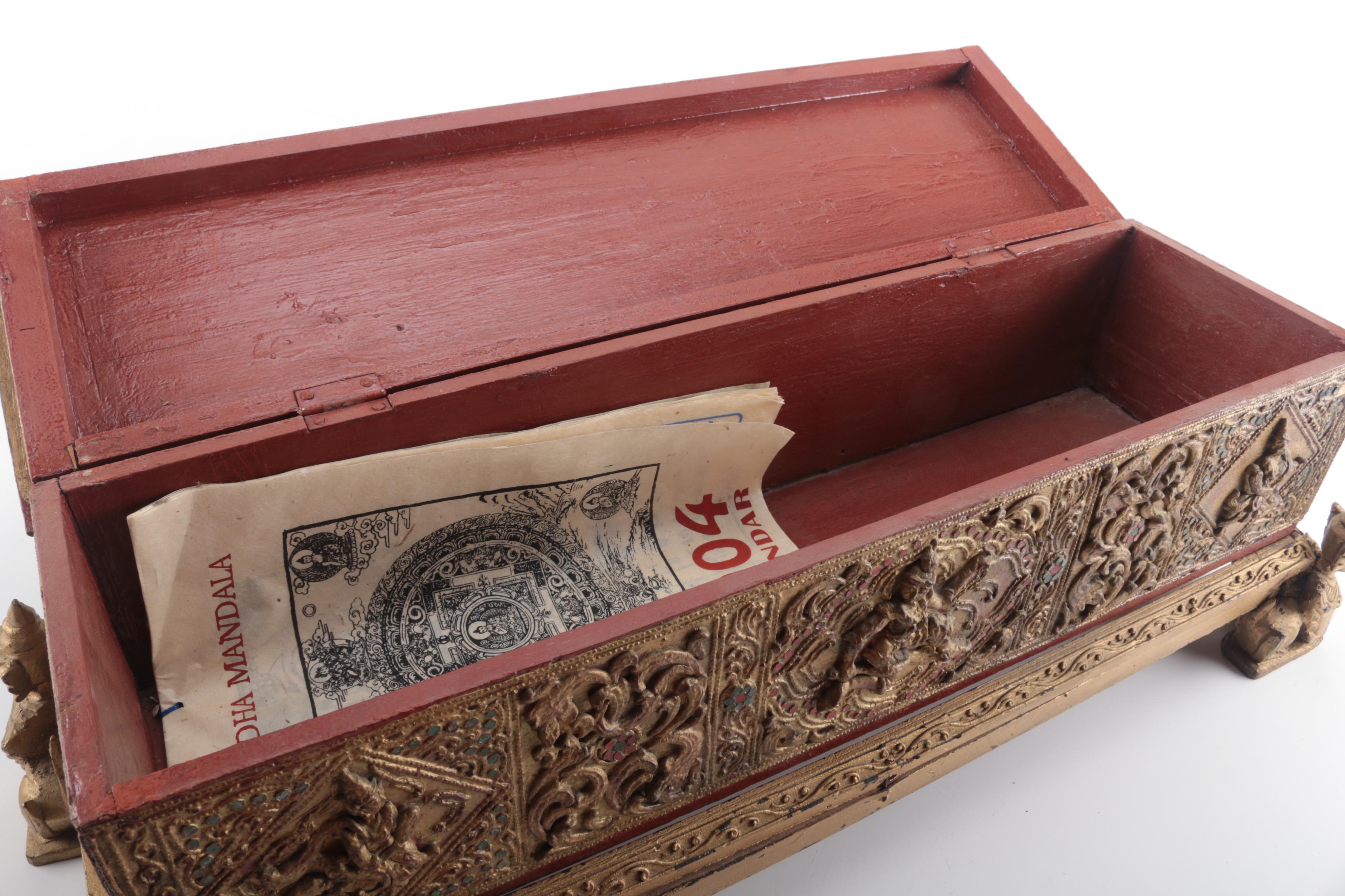 Southeast Asian Buddhist Prayer Scroll Chest