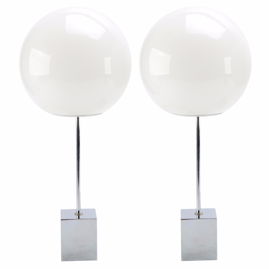 Mid Century Modern Round White Globe Table Lamps