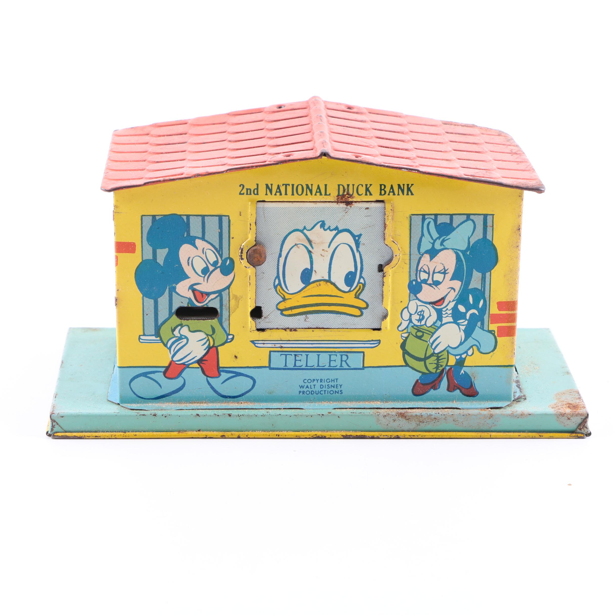Disney Vintage Metal "2nd National Duck Bank" Savings Bank