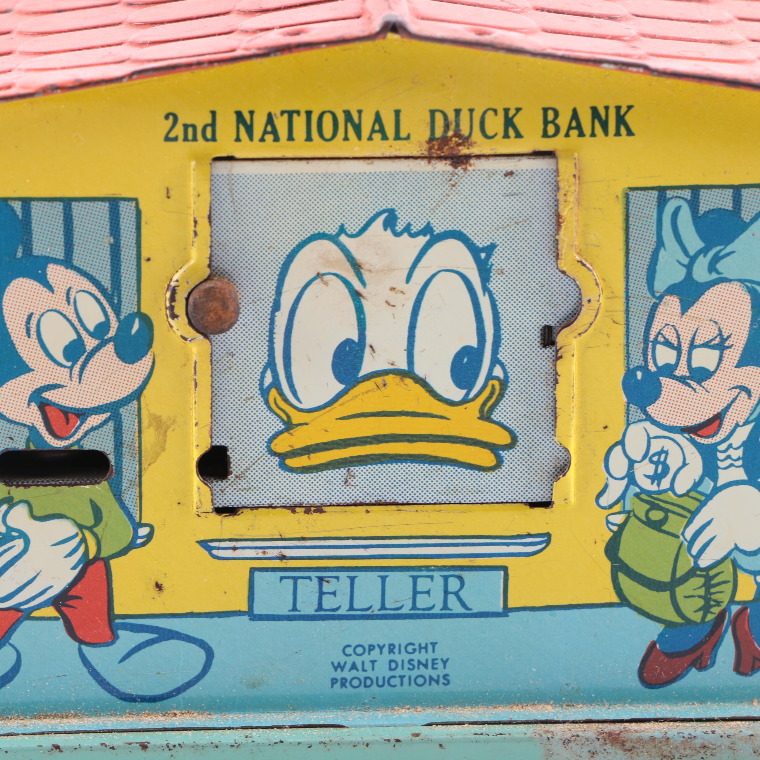 Disney Vintage Metal "2nd National Duck Bank" Savings Bank