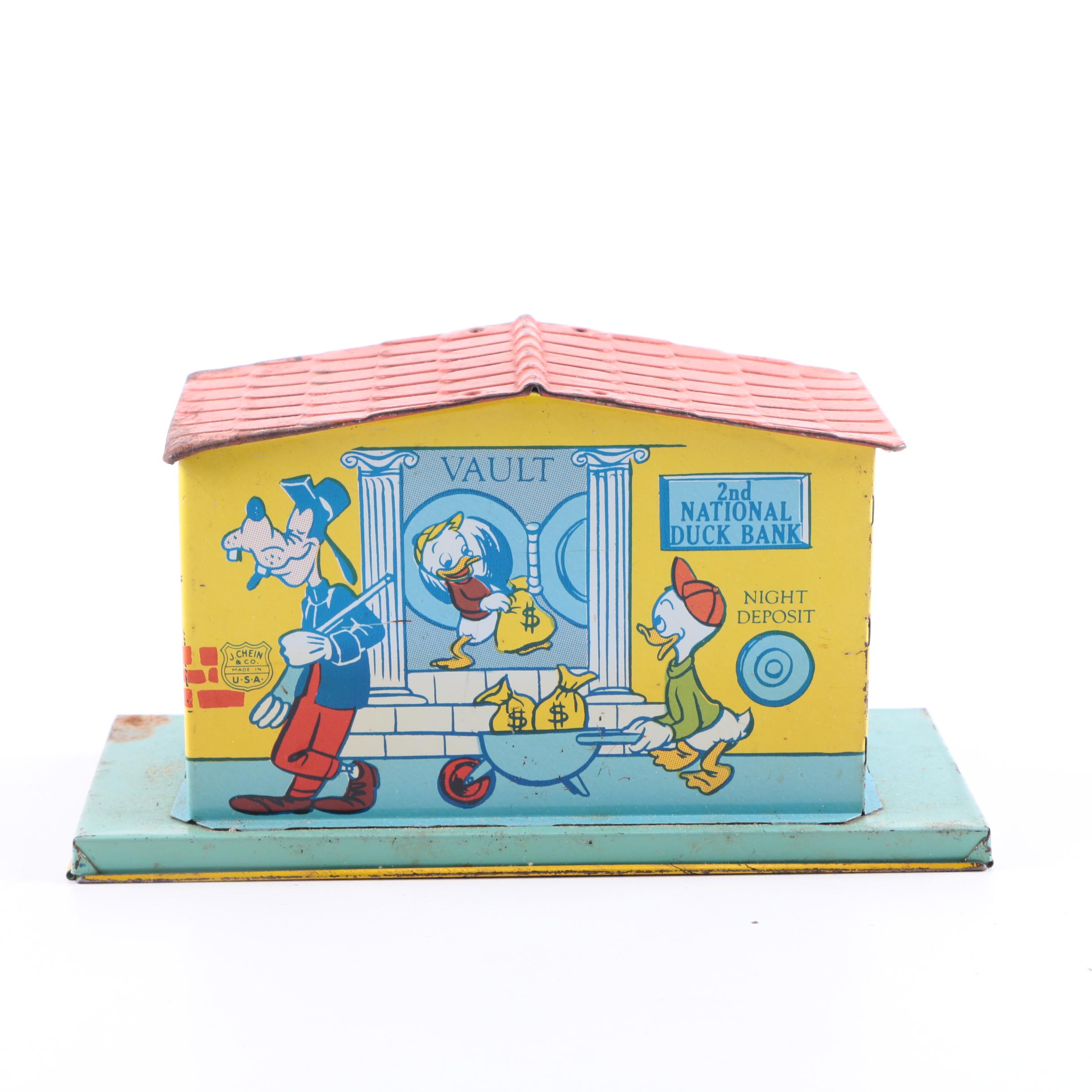 Disney Vintage Metal "2nd National Duck Bank" Savings Bank