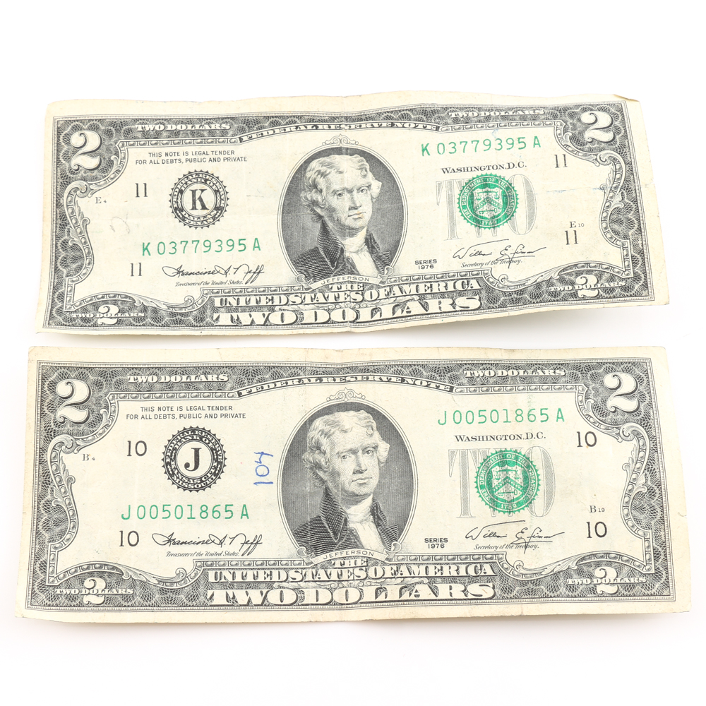 Group of Seven United States Currency Notes Including a Series of 1929 $10 National Currency Note