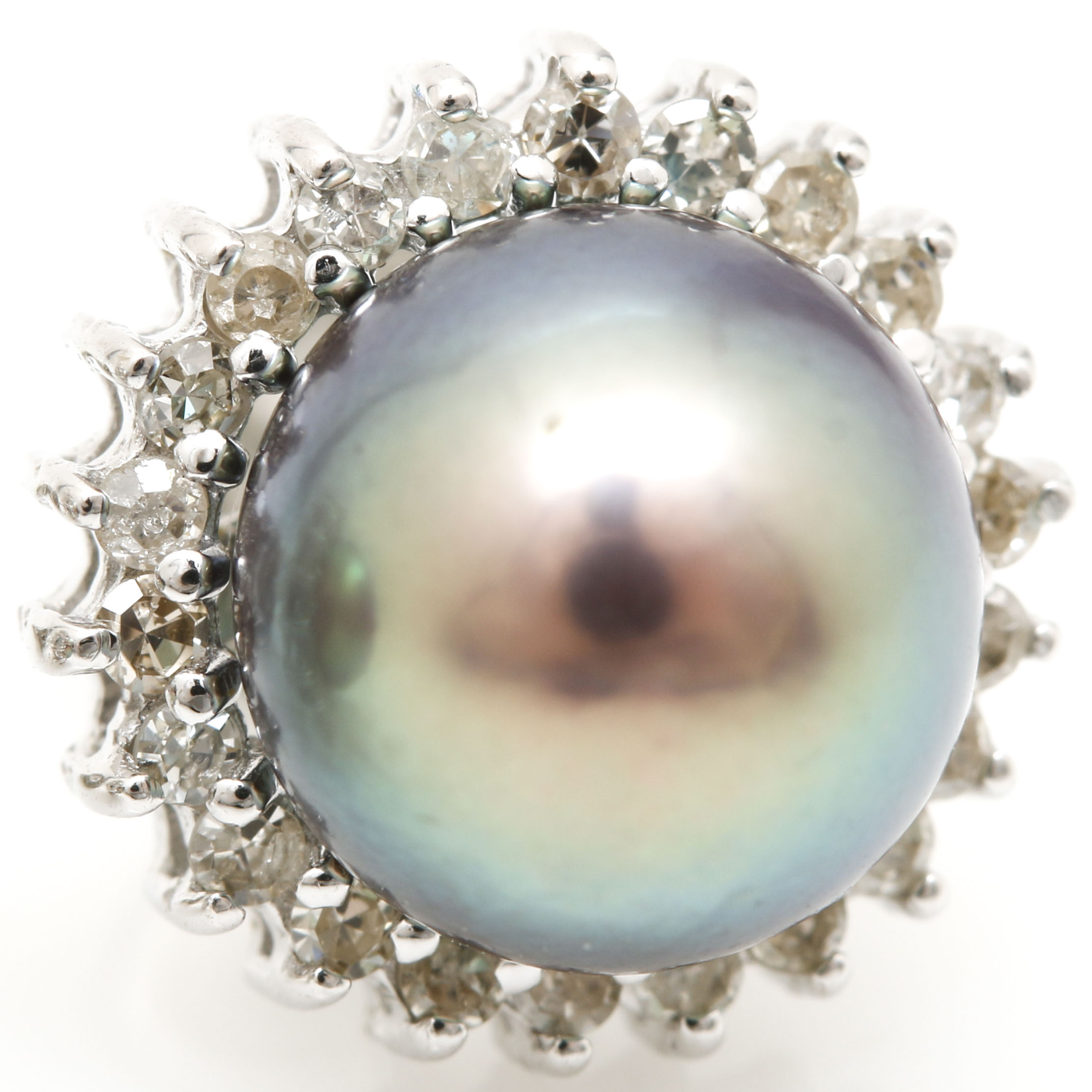 14K White Gold Pearl and Diamond Earrings