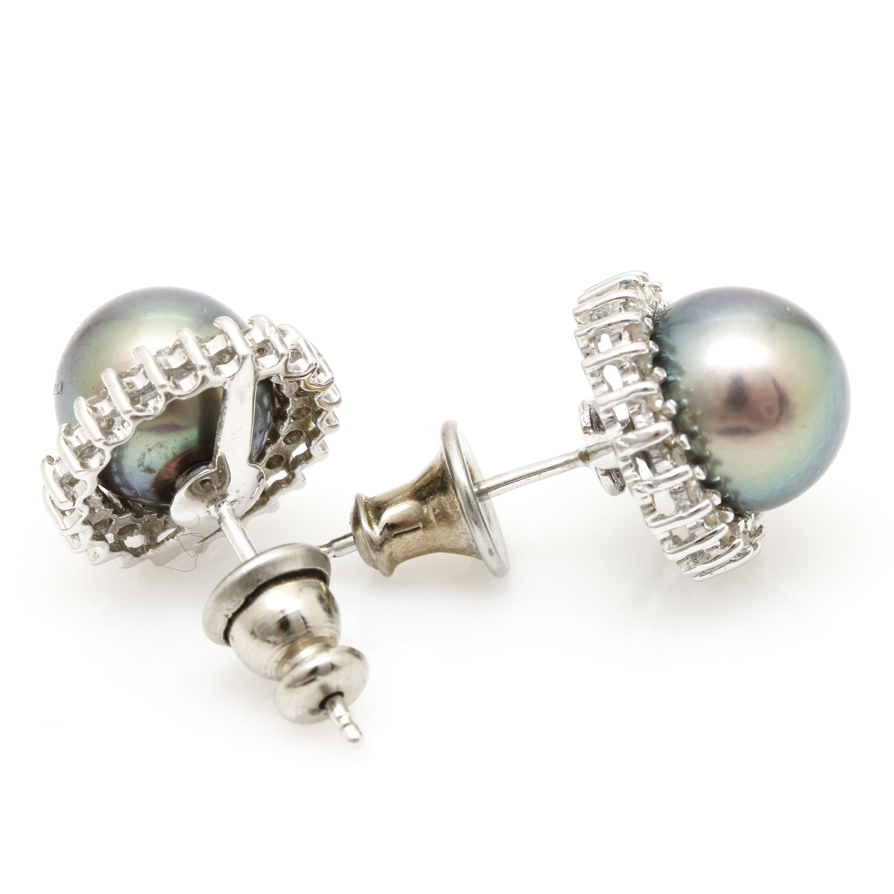 14K White Gold Pearl and Diamond Earrings