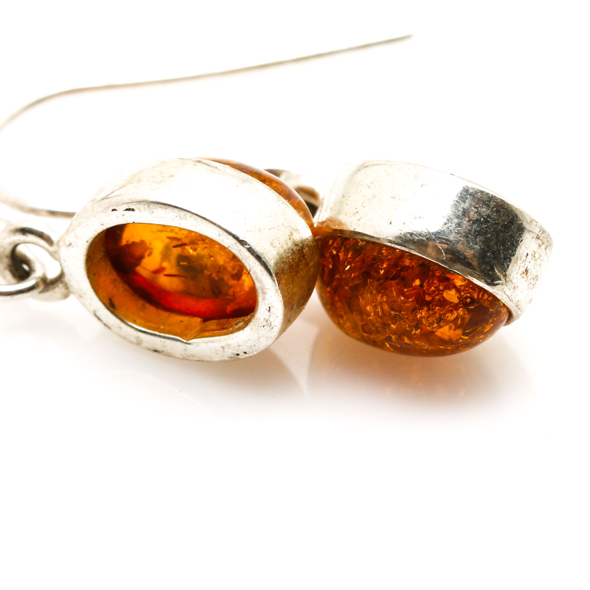 Sterling Silver Amber Necklace and Earrings