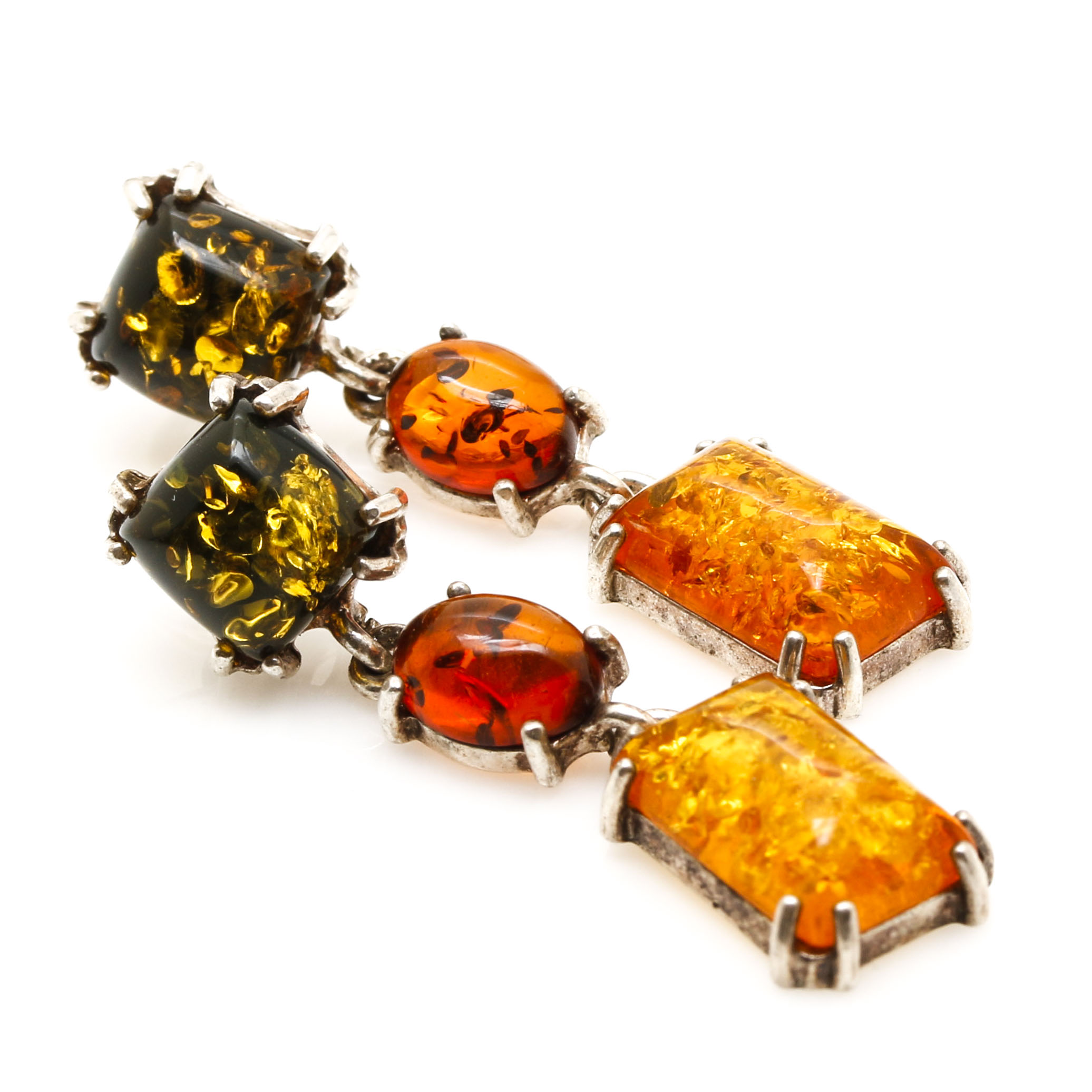 Sterling Silver Amber Necklace and Earrings