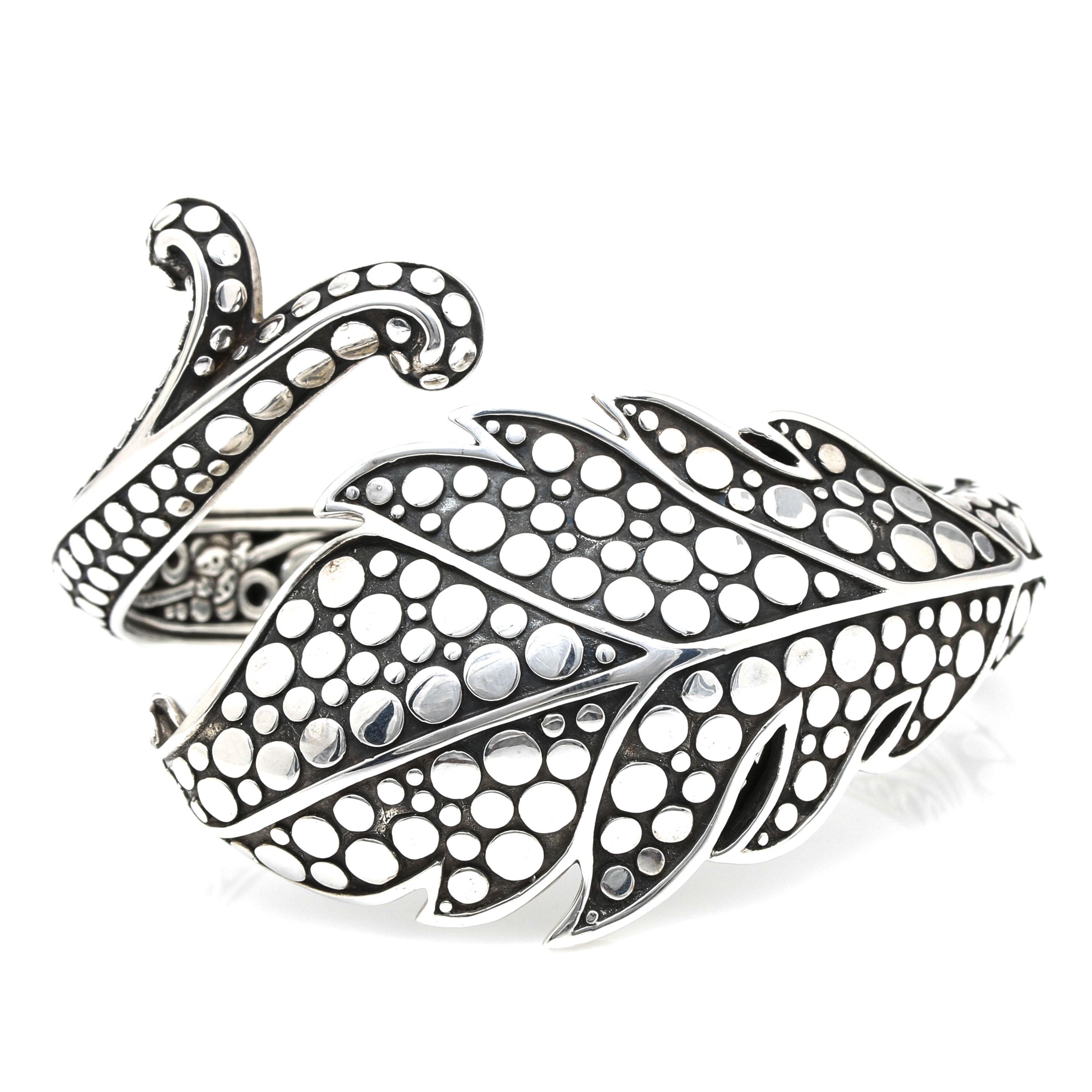 John Hardy "Dot" Collection Sterling Silver Hinged Leaf Cuff Bracelet