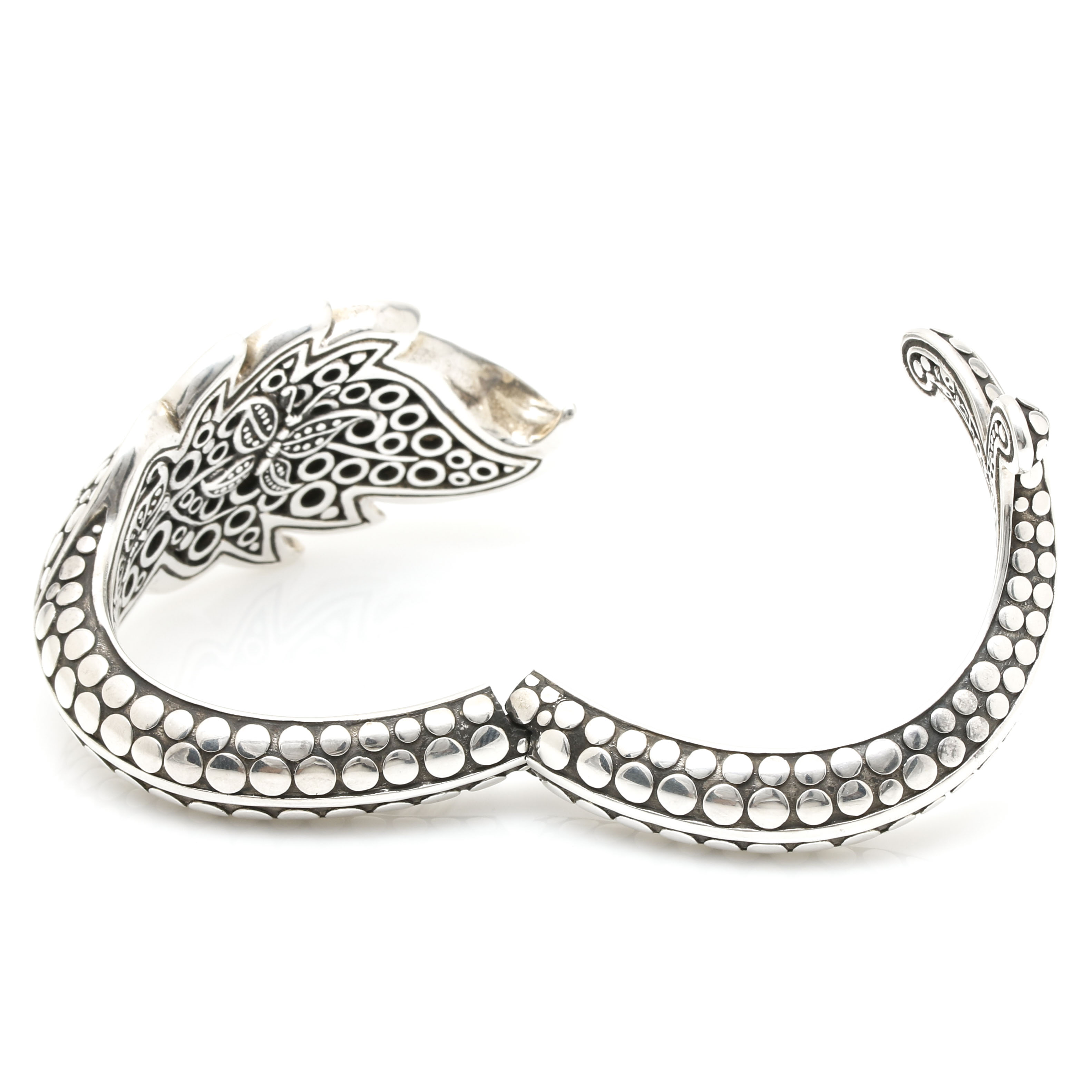 John Hardy "Dot" Collection Sterling Silver Hinged Leaf Cuff Bracelet