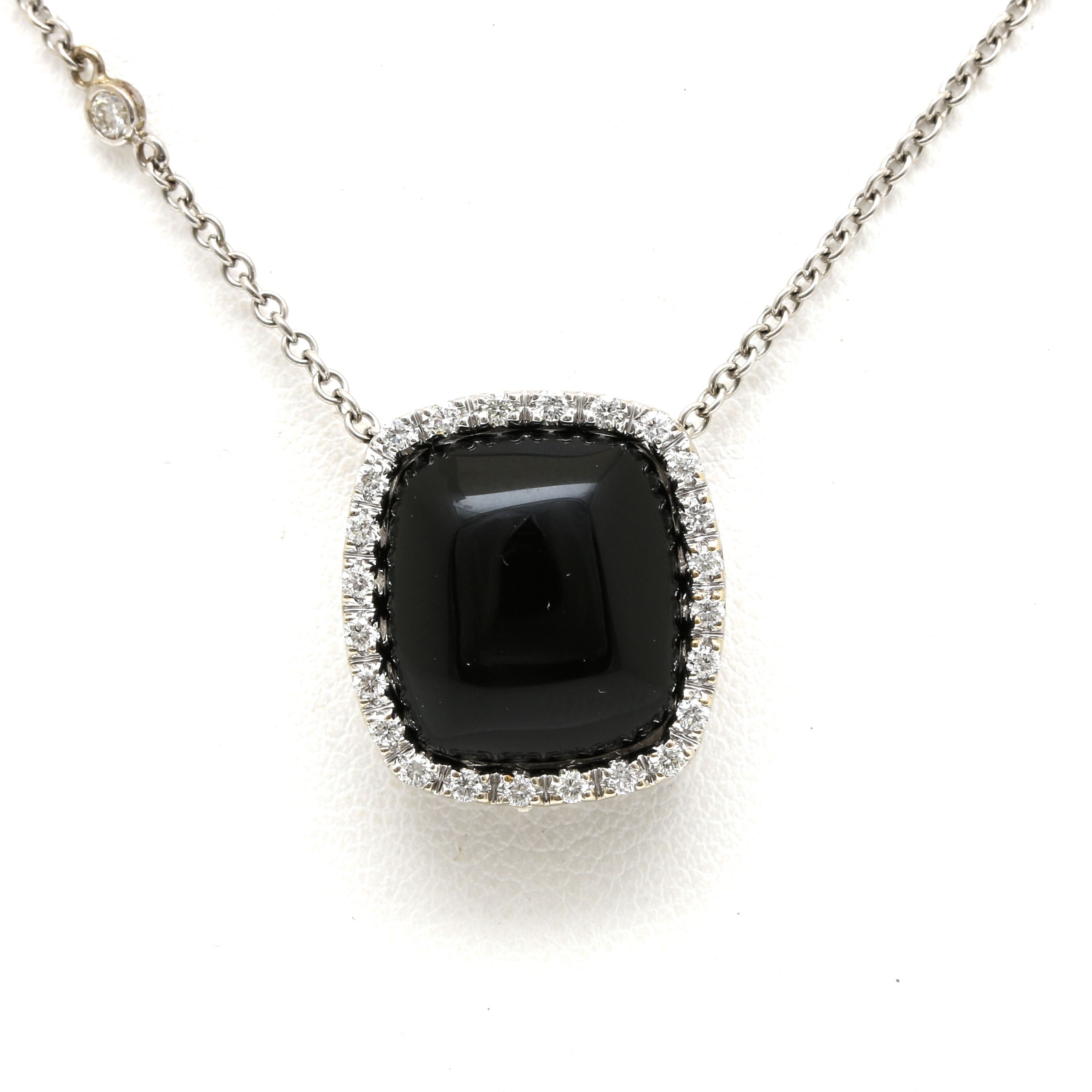 14K White Gold Black Onyx and Diamond Necklace