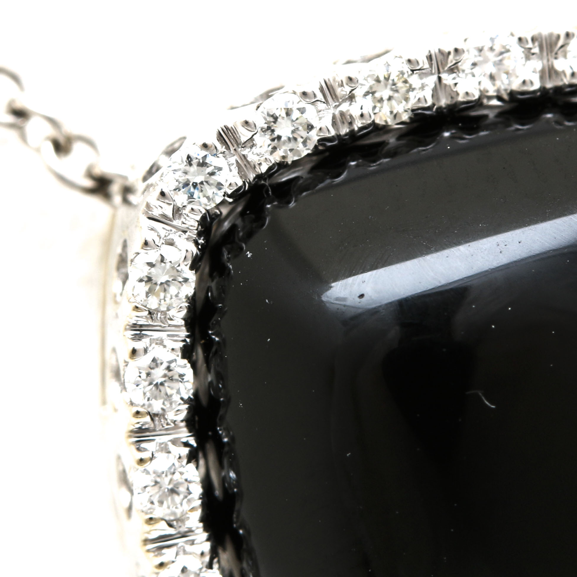 14K White Gold Black Onyx and Diamond Necklace