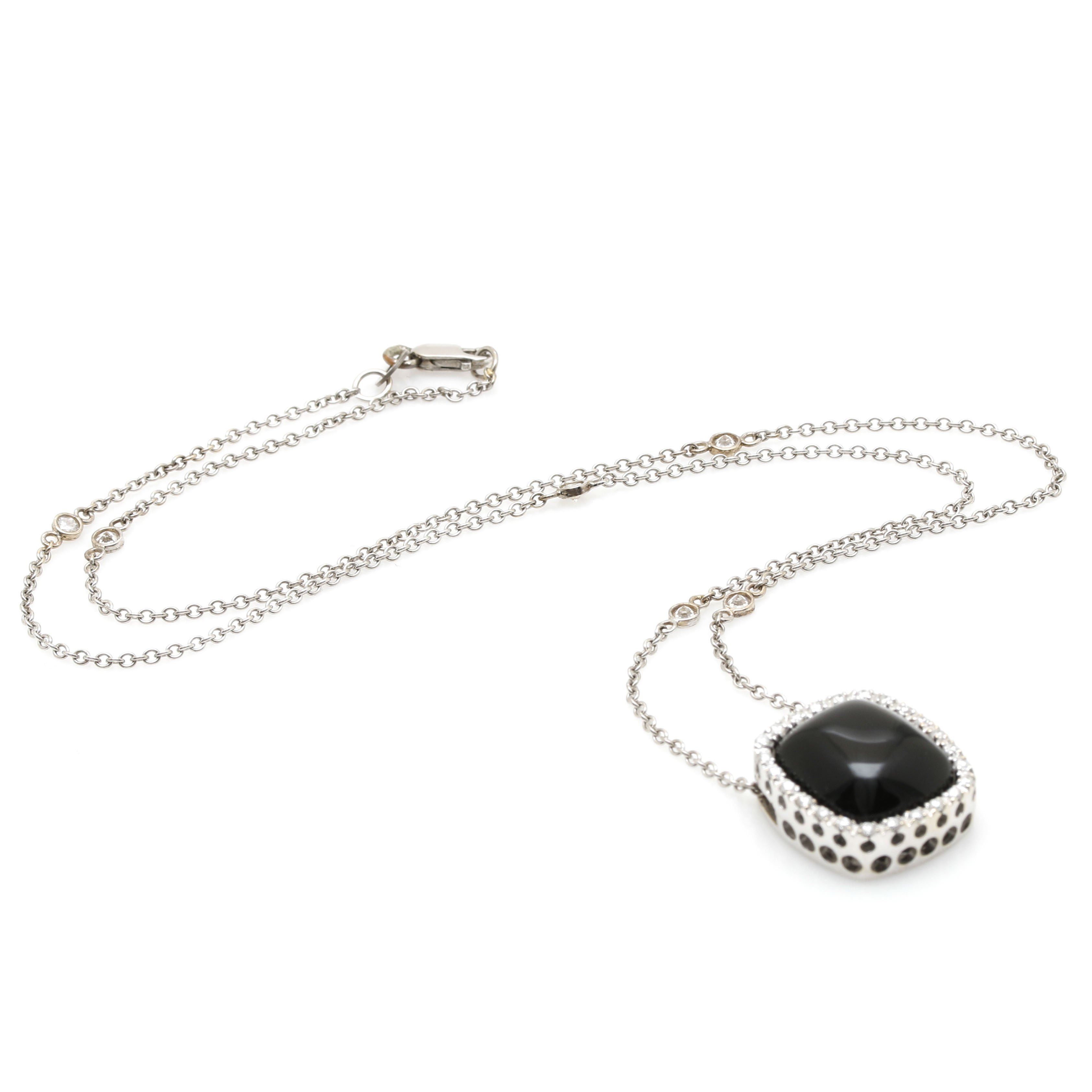 14K White Gold Black Onyx and Diamond Necklace