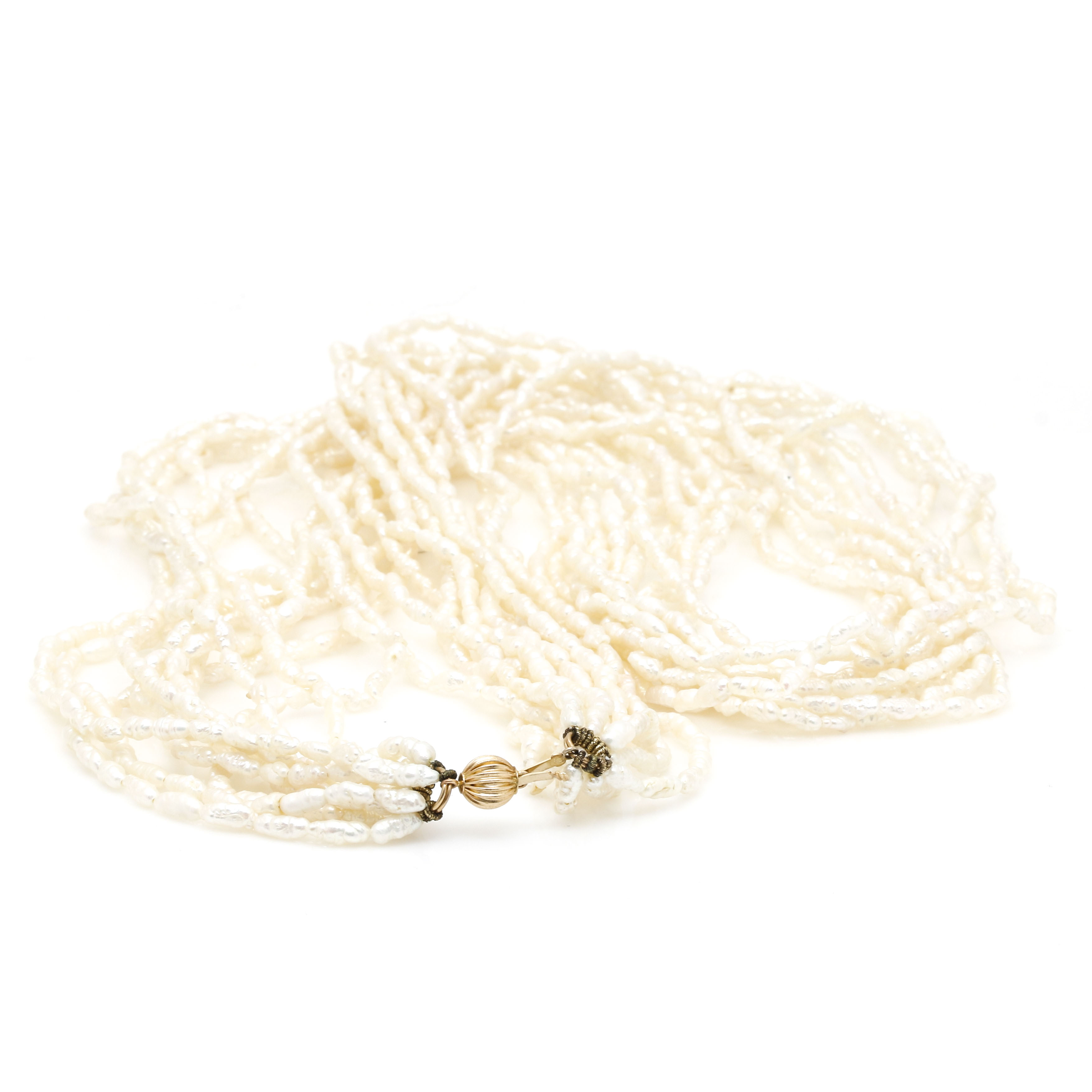 14K Yellow Gold Multi-Strand Cultured Pearl Necklace