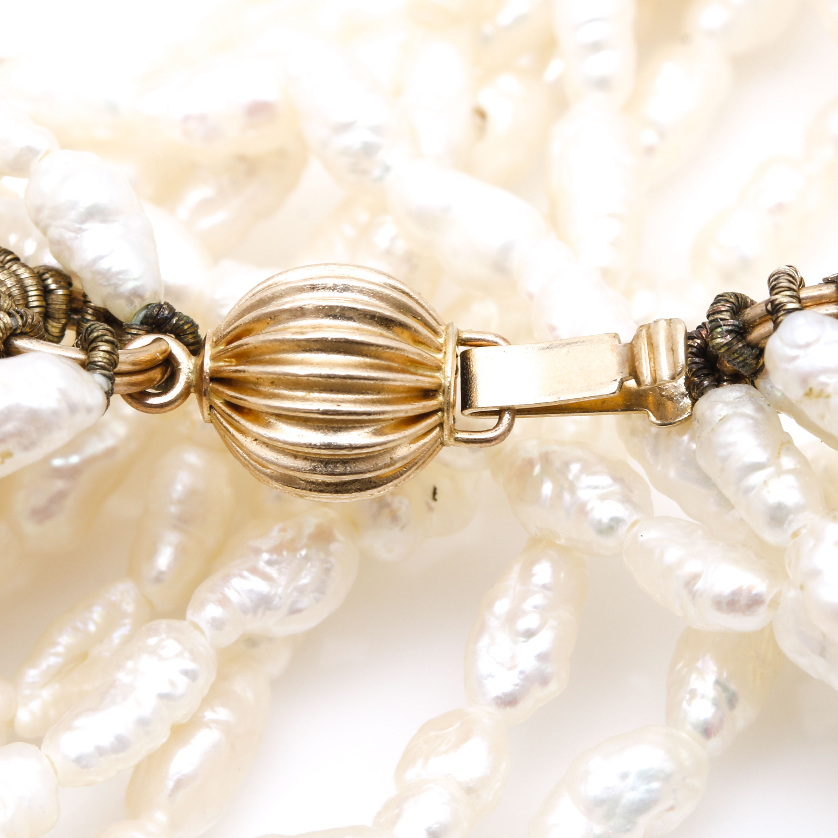 14K Yellow Gold Multi-Strand Cultured Pearl Necklace