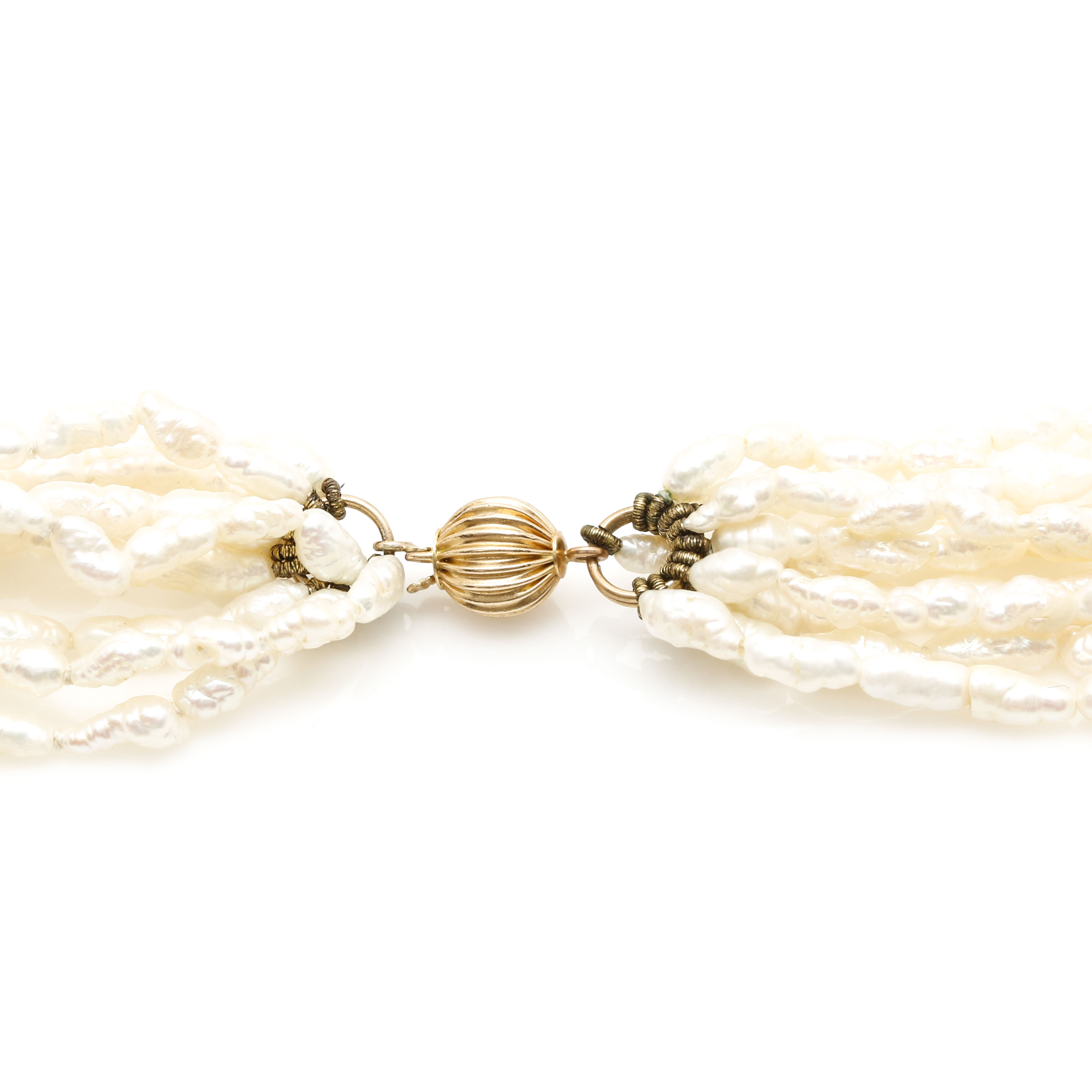 14K Yellow Gold Multi-Strand Cultured Pearl Necklace