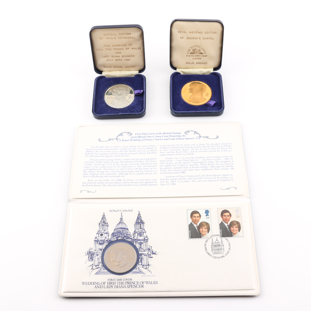 Group of 1981 Lady Diana and Prince Charles Royal Wedding Commemorative Coin/Medals
