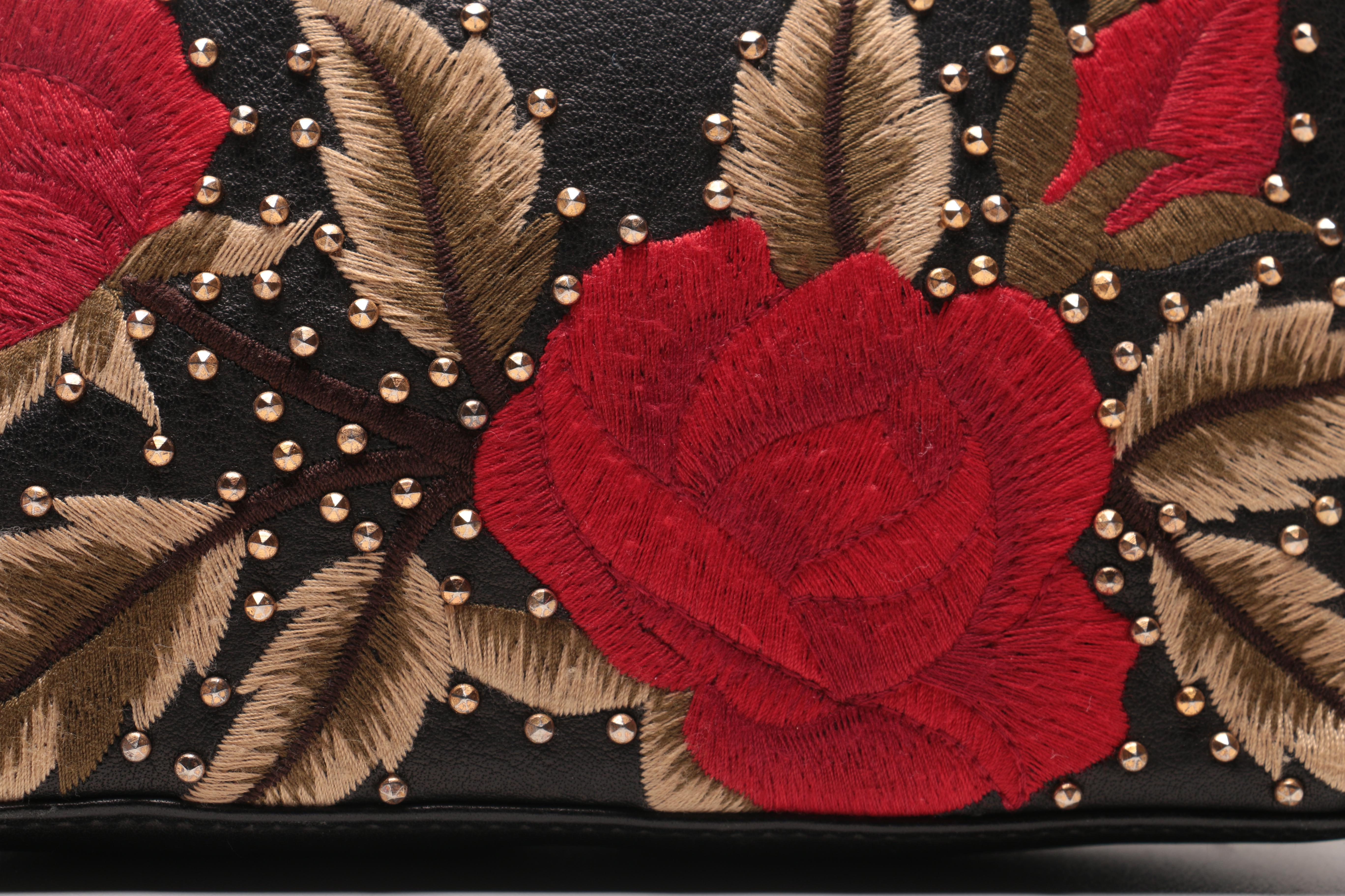 Isabella Fiore Wristlet With Leather Rose Embroidery