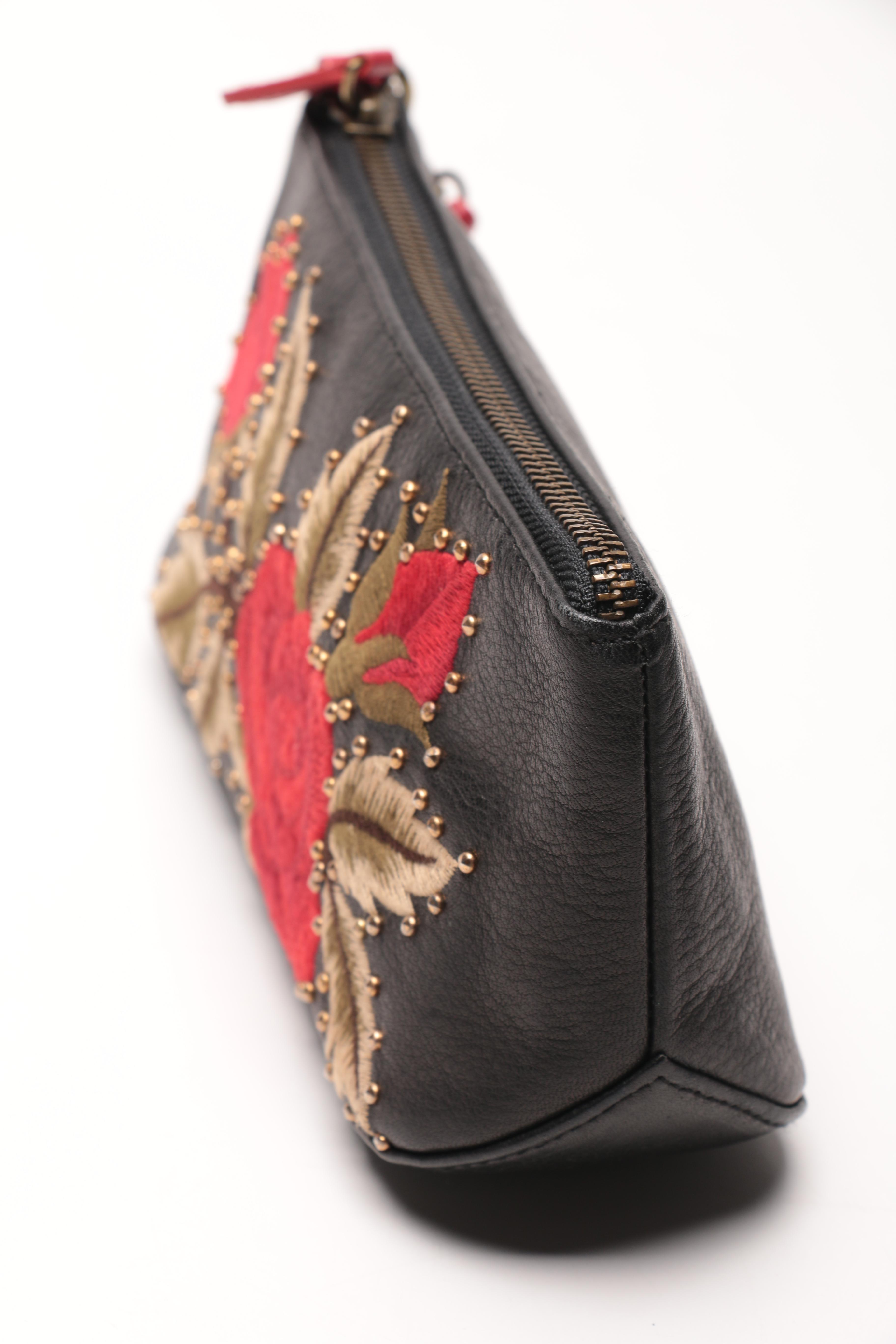 Isabella Fiore Wristlet With Leather Rose Embroidery