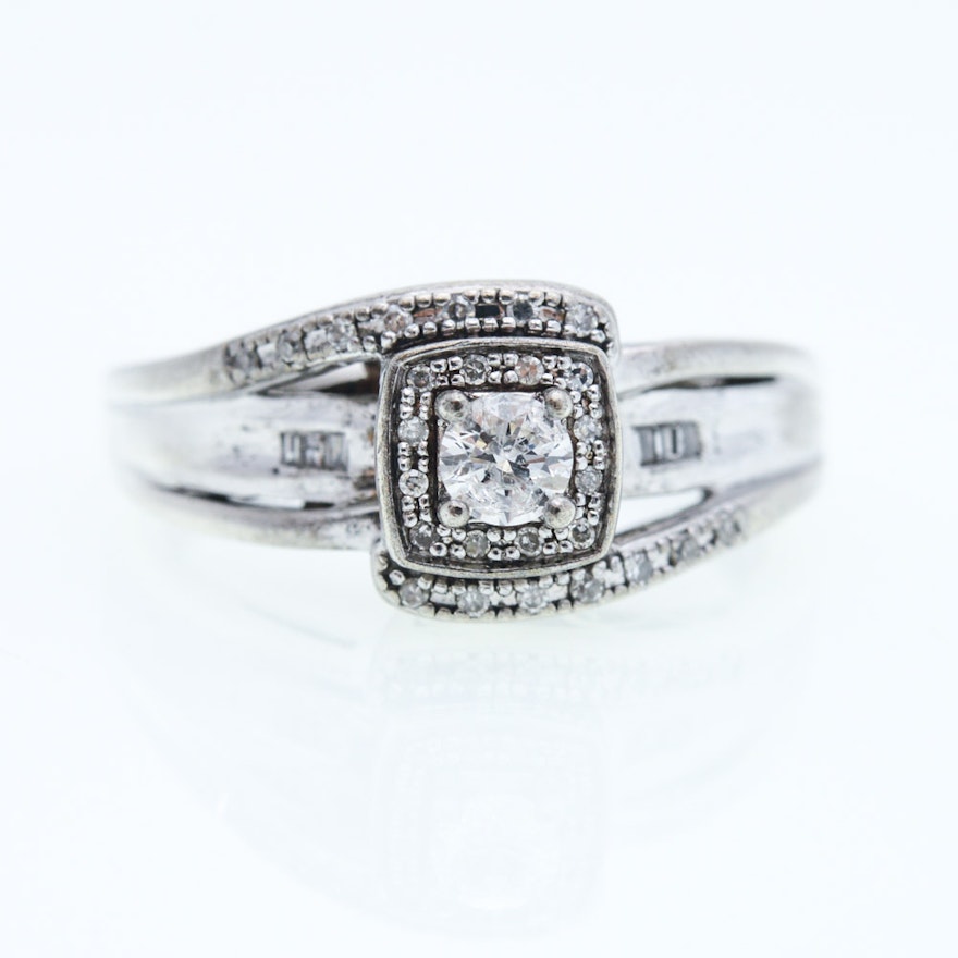Platinum Plated Sterling Silver Diamond Ring