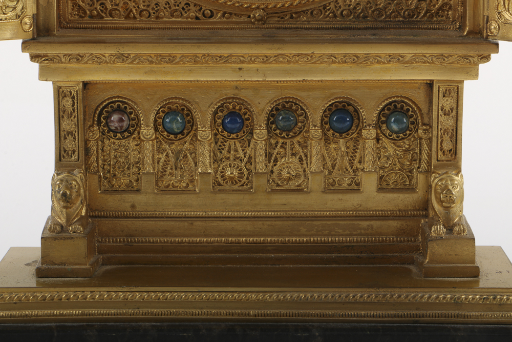 Antique Cast Brass Shrine with Porcelain Madonna and Child Plaque