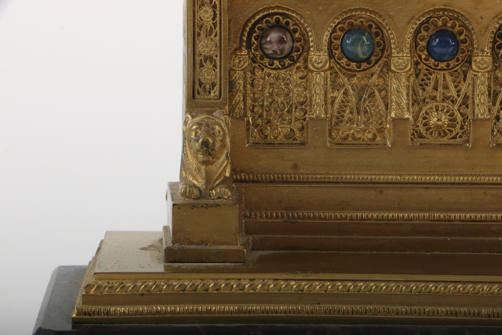 Antique Cast Brass Shrine with Porcelain Madonna and Child Plaque