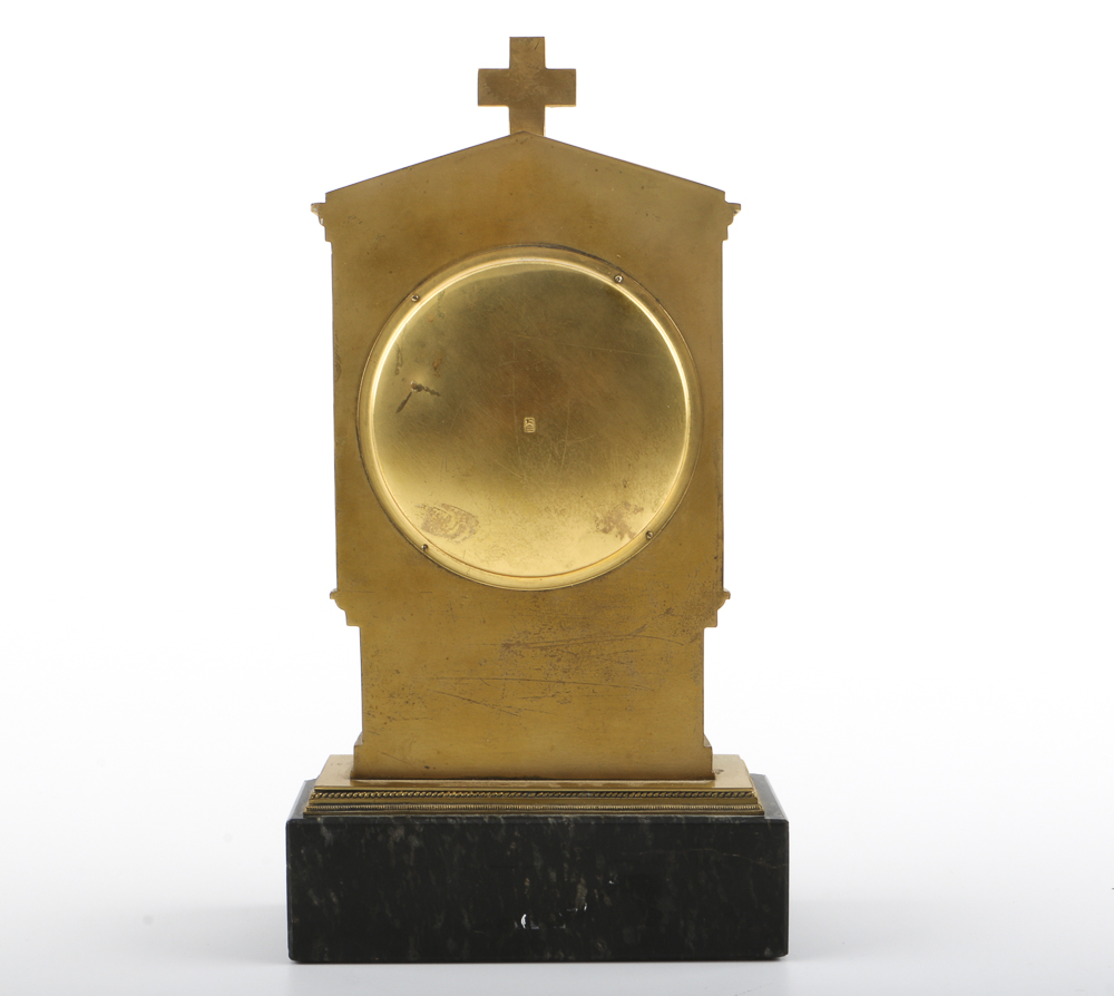 Antique Cast Brass Shrine with Porcelain Madonna and Child Plaque