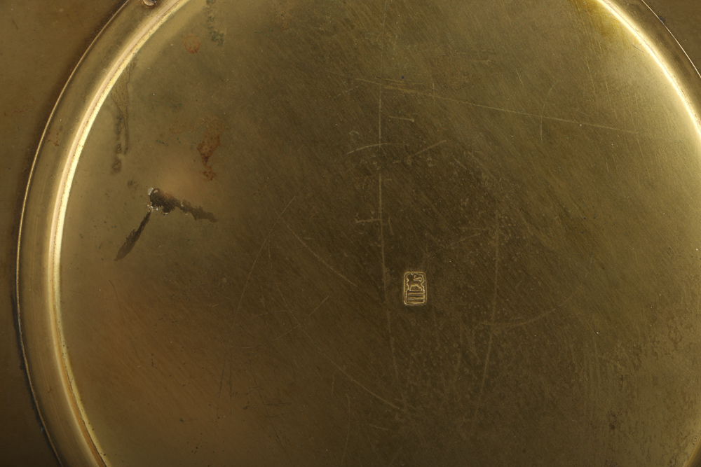 Antique Cast Brass Shrine with Porcelain Madonna and Child Plaque