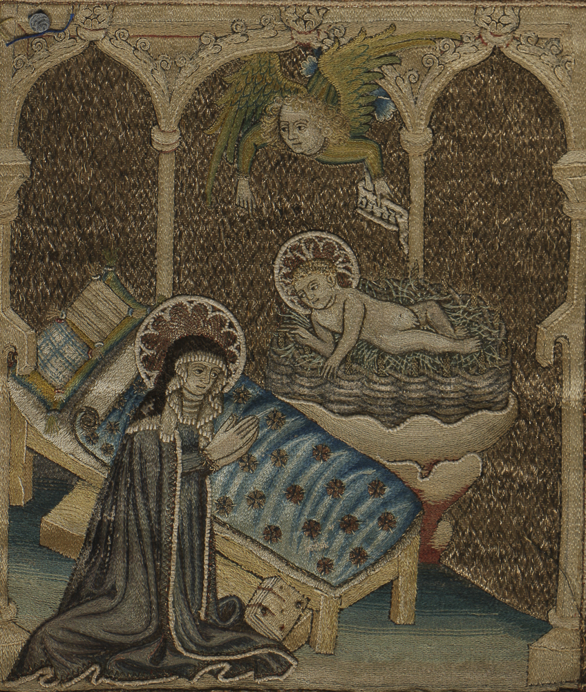 19th-Century Italian Brocade Embroidery Madonna and Child