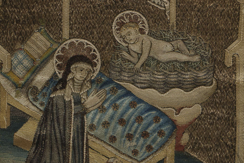 19th-Century Italian Brocade Embroidery Madonna and Child