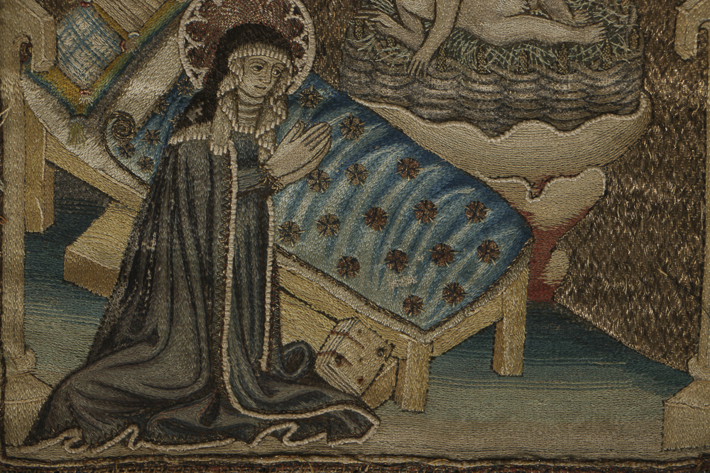 19th-Century Italian Brocade Embroidery Madonna and Child