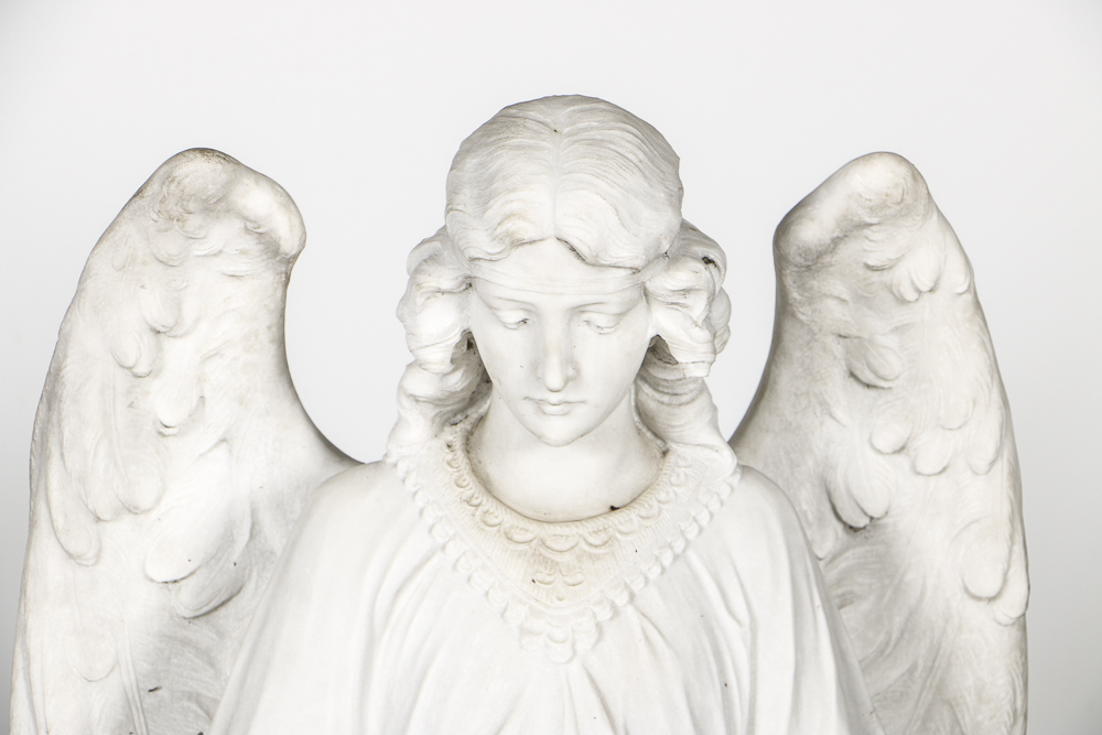 Early 20th Century Angel Carved Marble Holy Water Font