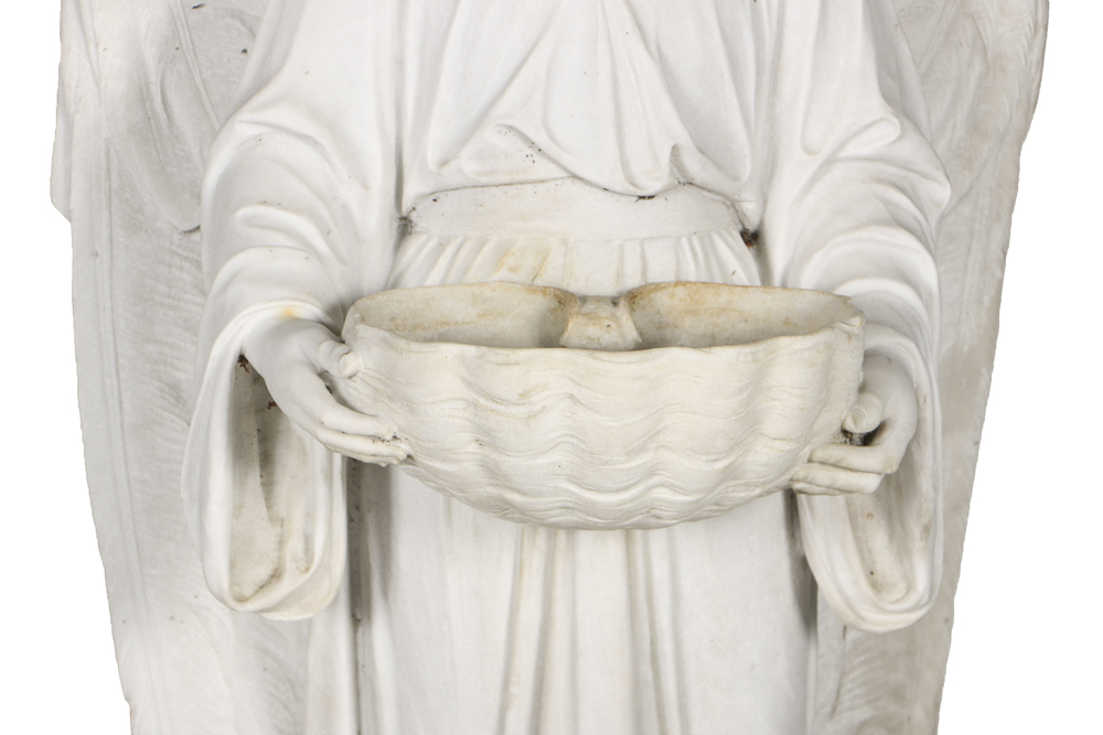 Early 20th Century Angel Carved Marble Holy Water Font