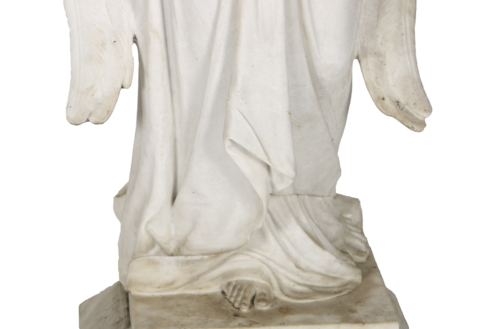 Early 20th Century Angel Carved Marble Holy Water Font