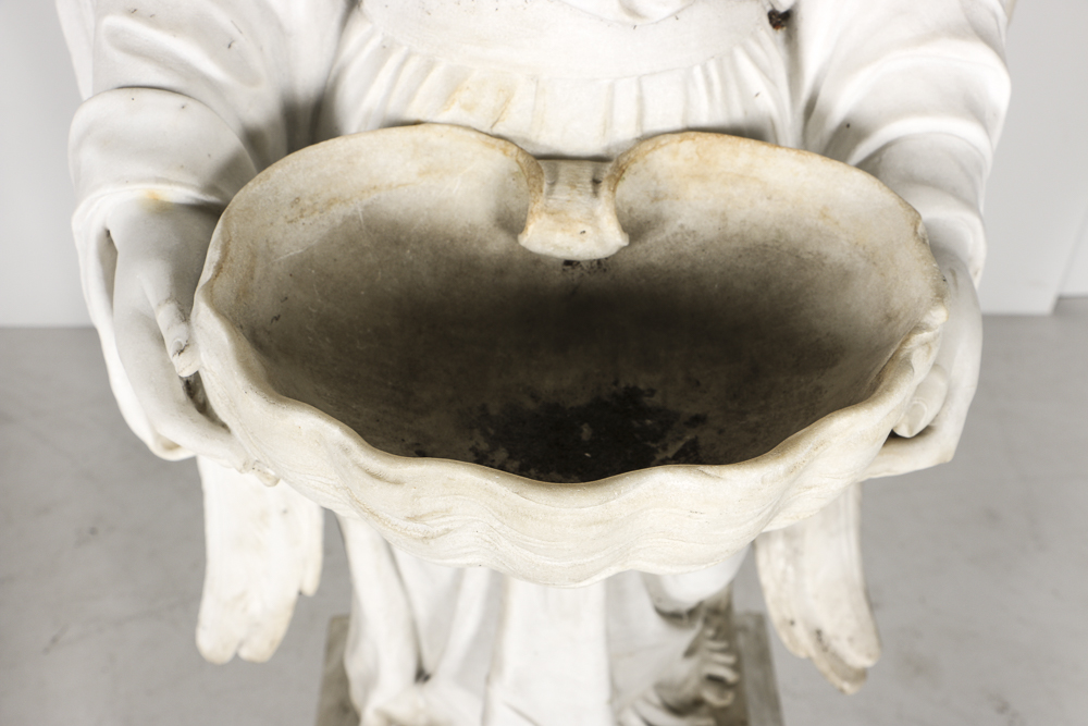 Early 20th Century Angel Carved Marble Holy Water Font