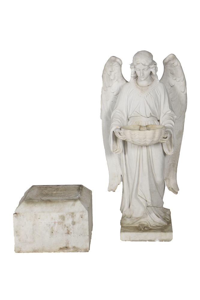 Early 20th Century Angel Carved Marble Holy Water Font
