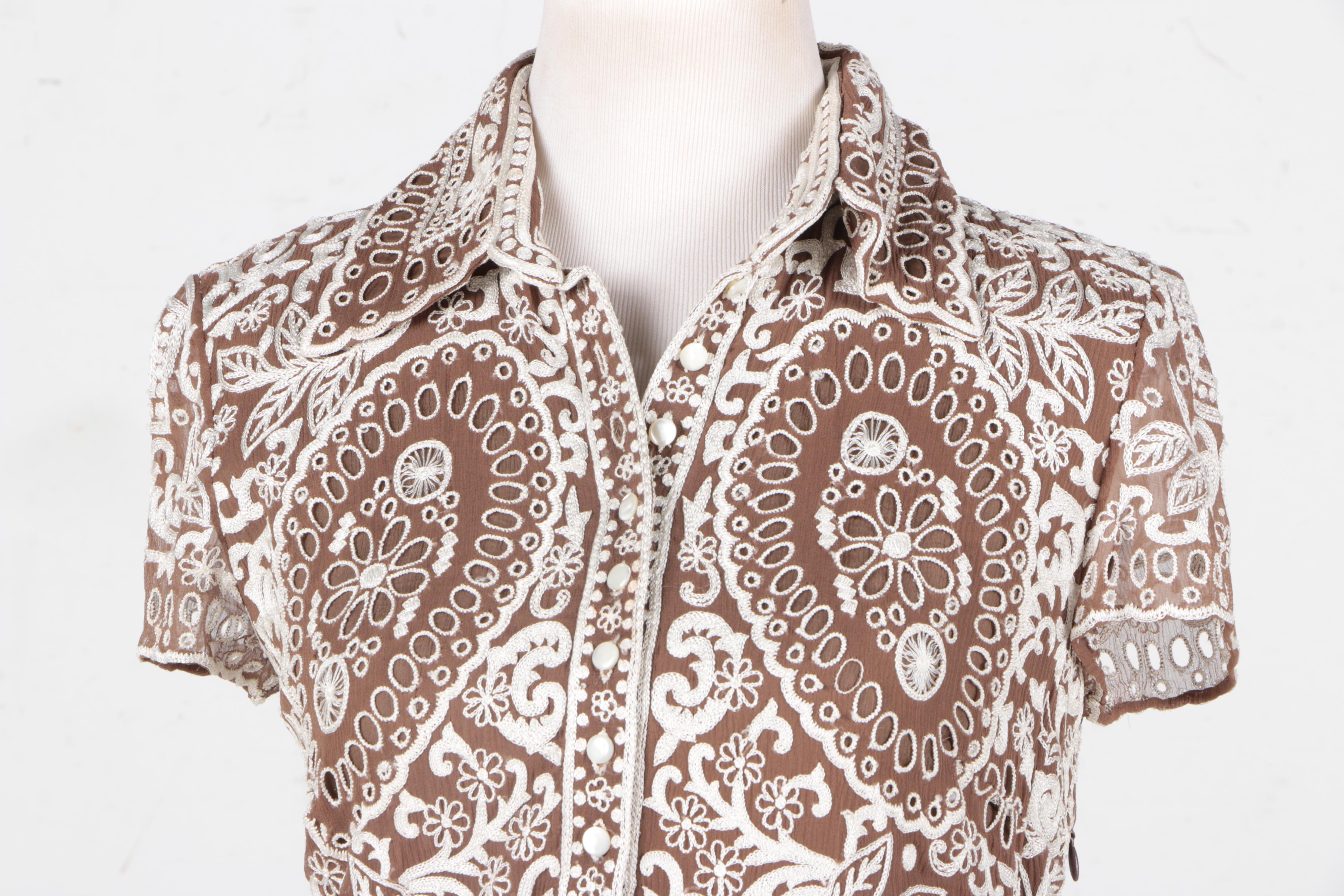 Naeem Khan Brown and White Silk Embroidered Dress