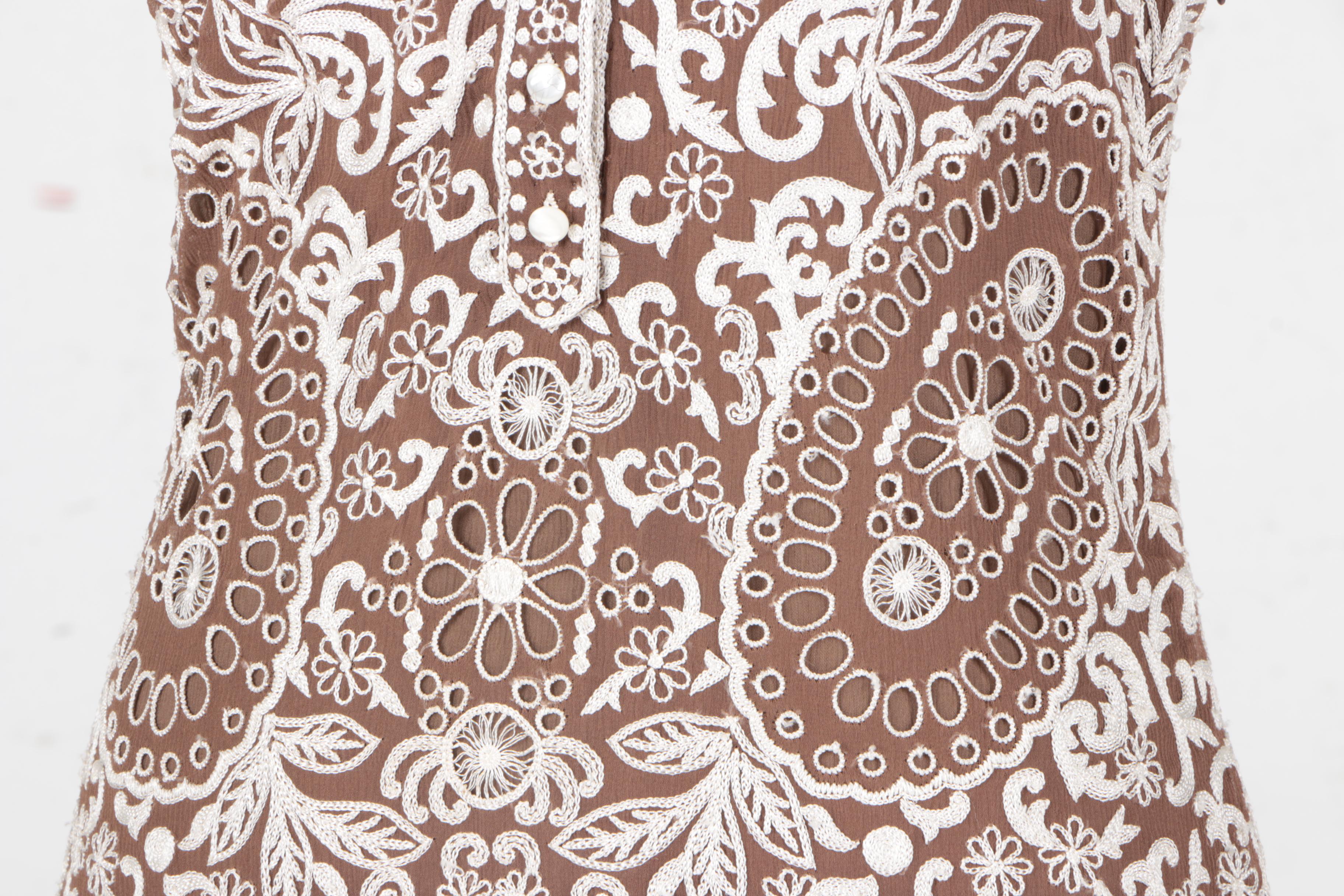 Naeem Khan Brown and White Silk Embroidered Dress