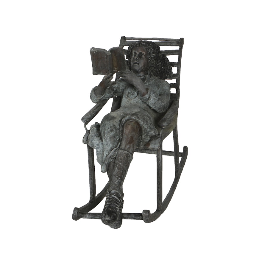 Cast Bronze Sculpture of Little Girl in Rocker