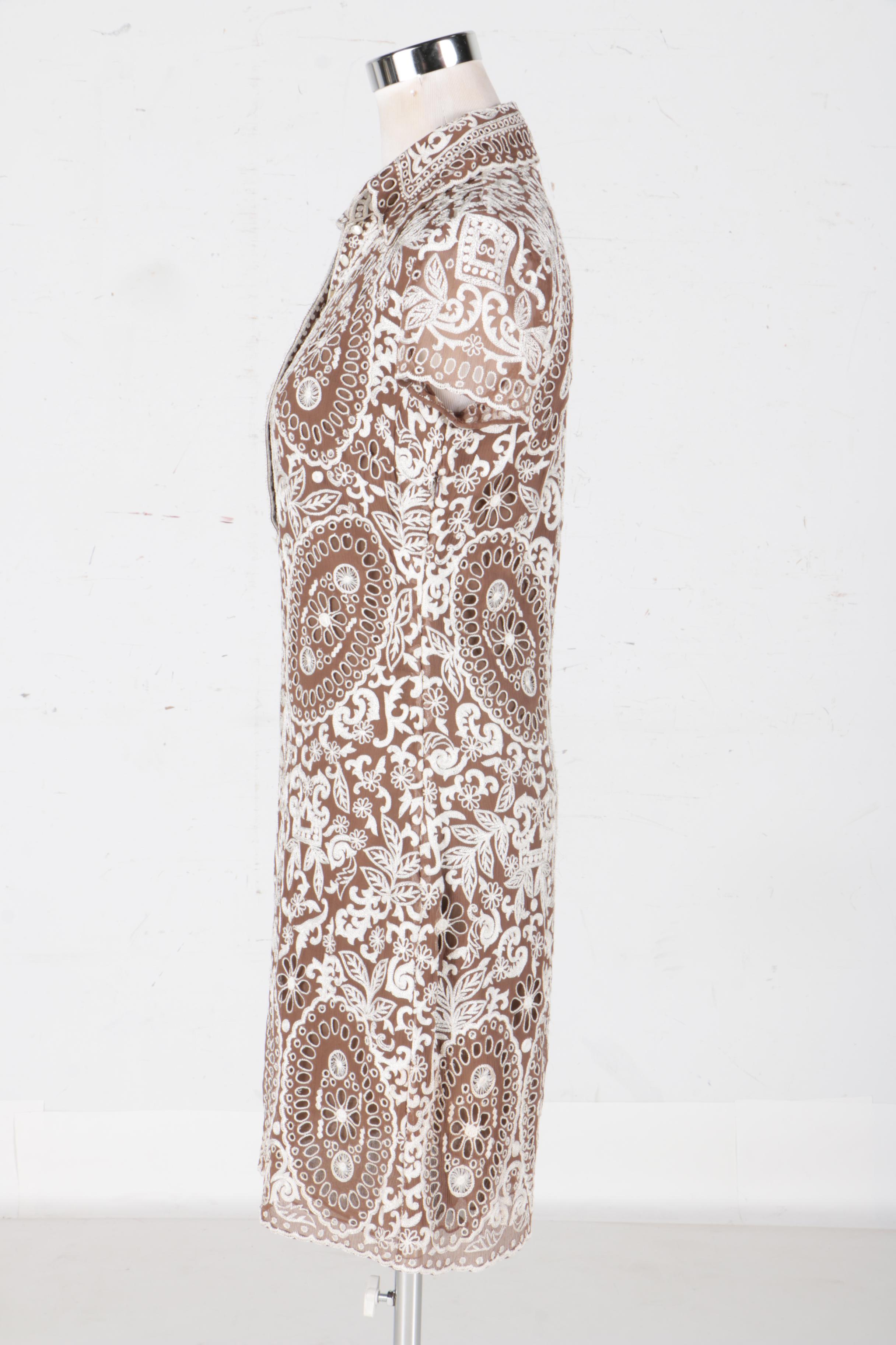 Naeem Khan Brown and White Silk Embroidered Dress