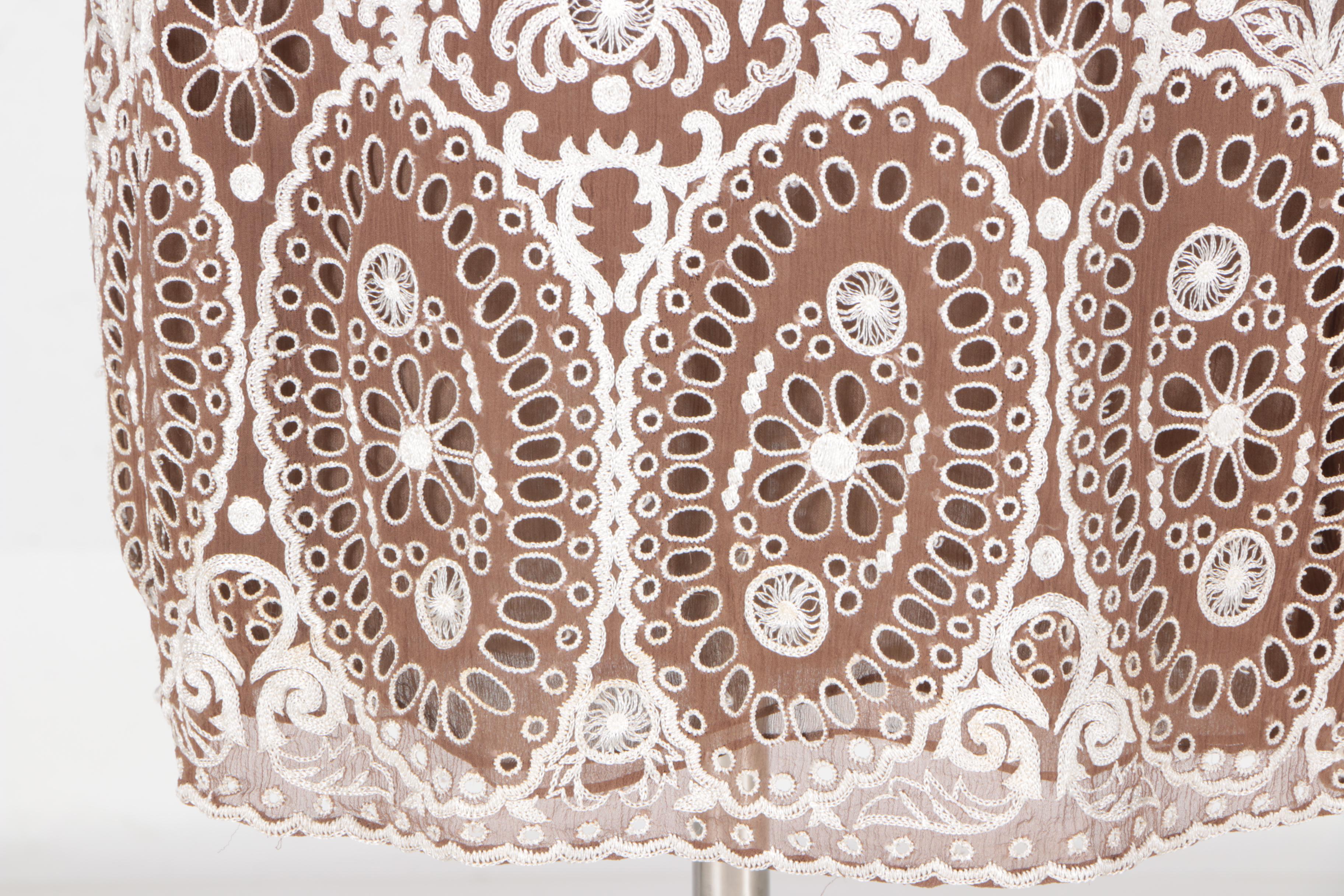 Naeem Khan Brown and White Silk Embroidered Dress