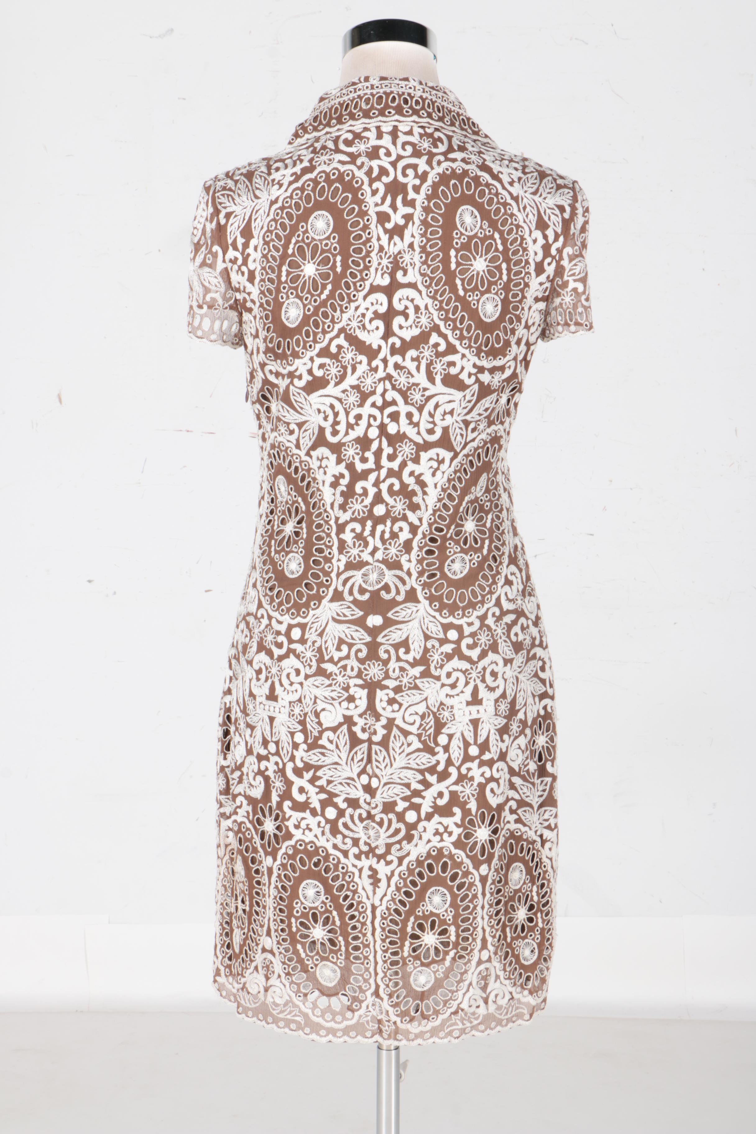 Naeem Khan Brown and White Silk Embroidered Dress