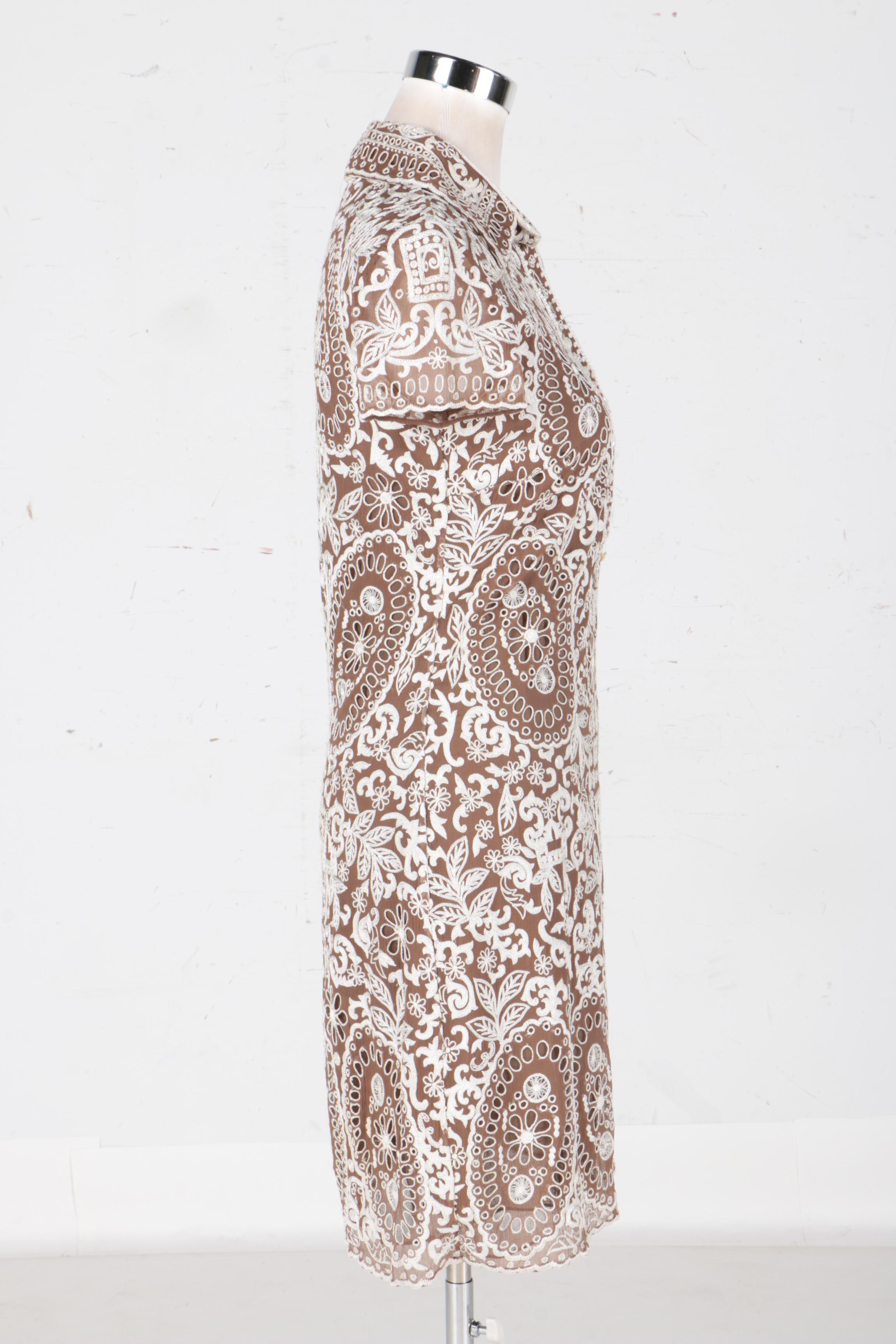 Naeem Khan Brown and White Silk Embroidered Dress