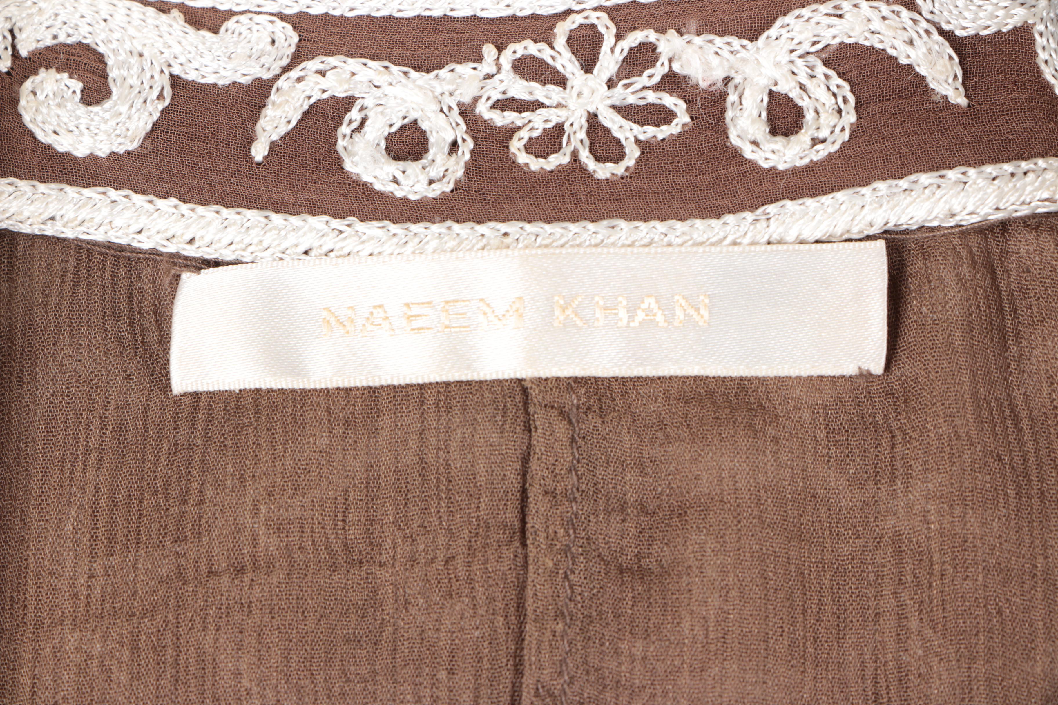 Naeem Khan Brown and White Silk Embroidered Dress