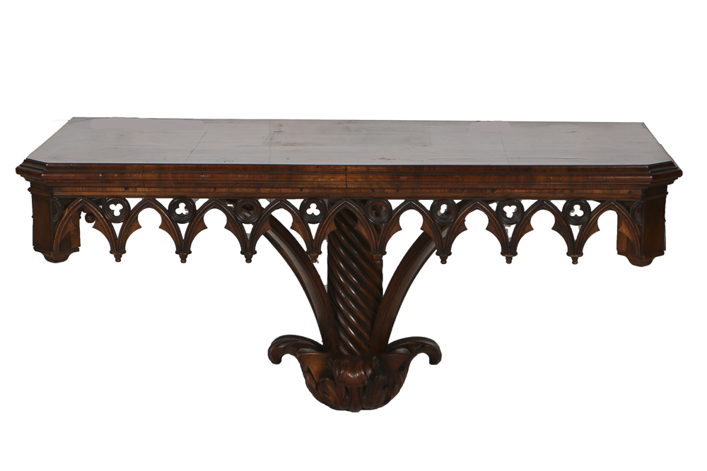 Gothic Revival Style Mahogany Wall Mirror and Console